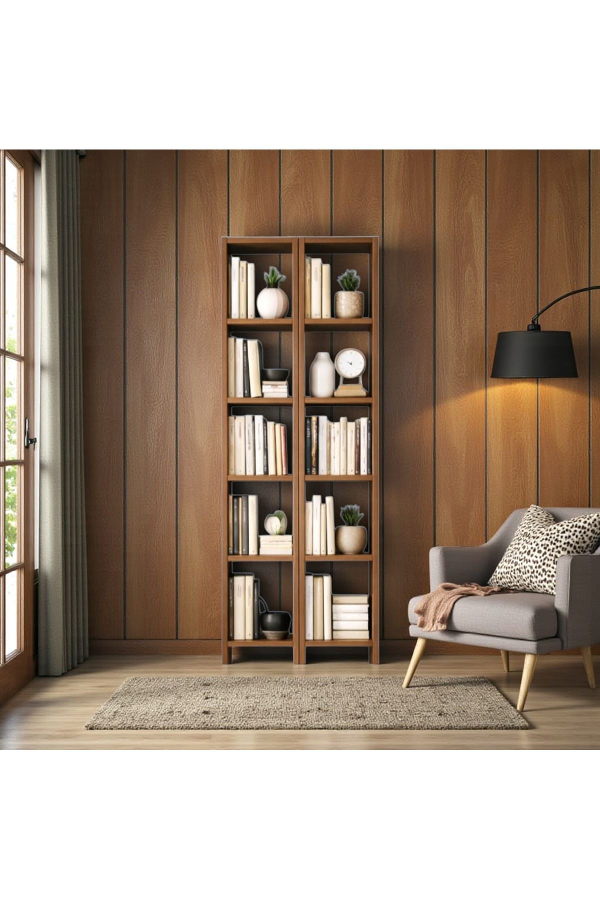 2'li 6 Raflı Dekoratif Kitaplık BAROK Kitaplık Ofis Kitaplığı Dolap Kitap Rafı