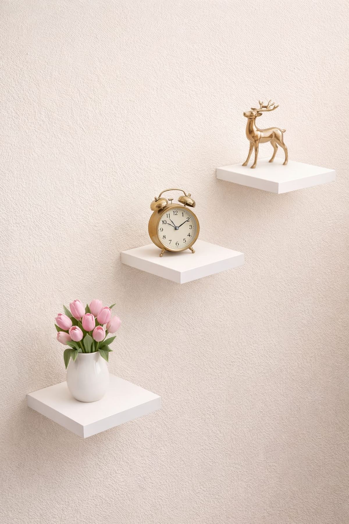 3'lü Uçan Duvar Rafı Set Gizli Raf- Beyaz 15x15