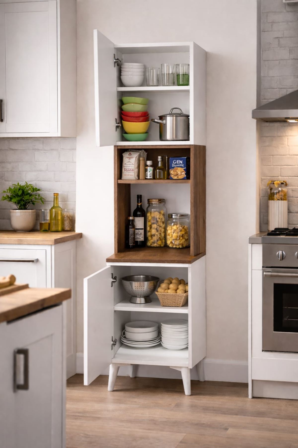  Yeni Nesil Çok Amaçlı Dolap 2 Kapaklı Kiler Mutfak Dolabı - Kahve Köşesi