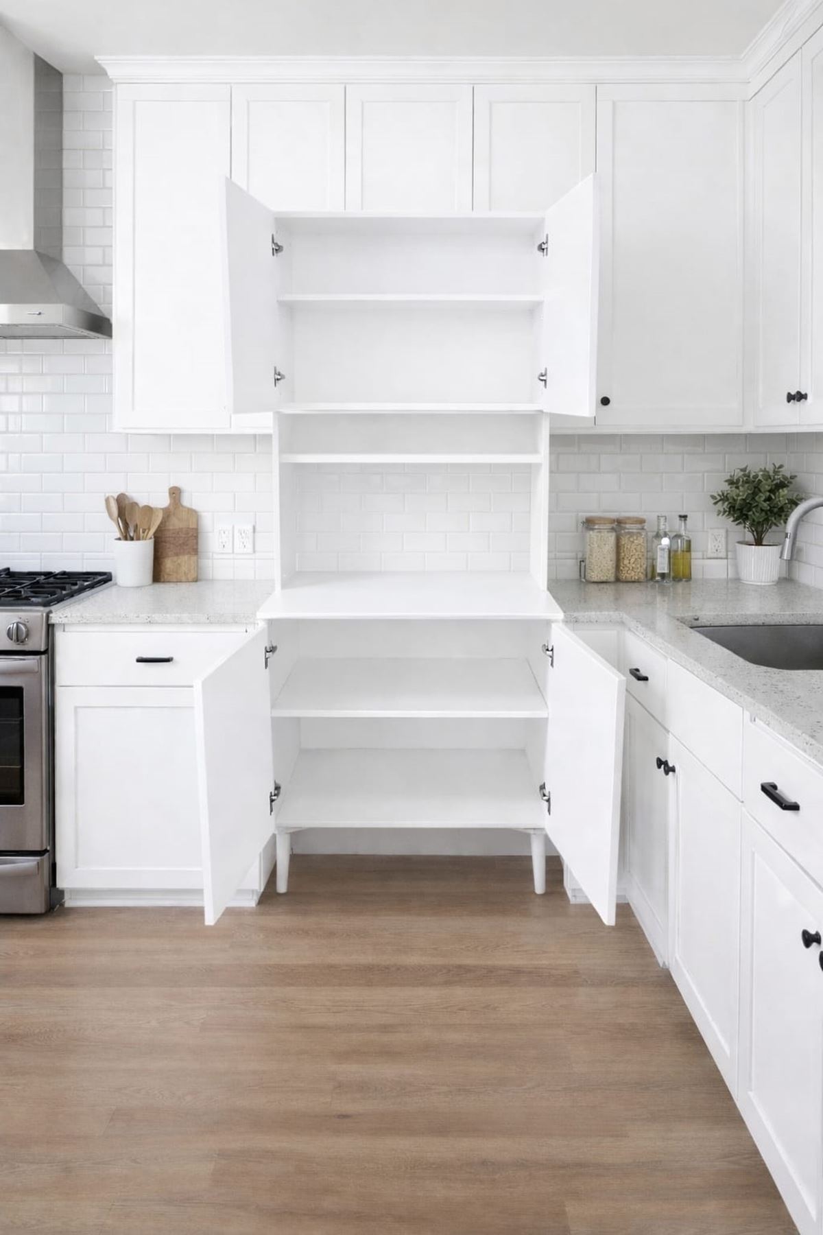  Yeni Nesil Çok Amaçlı Dolap 4 Kapaklı Kiler Mutfak Dolabı - Kahve Köşesi-Beyaz