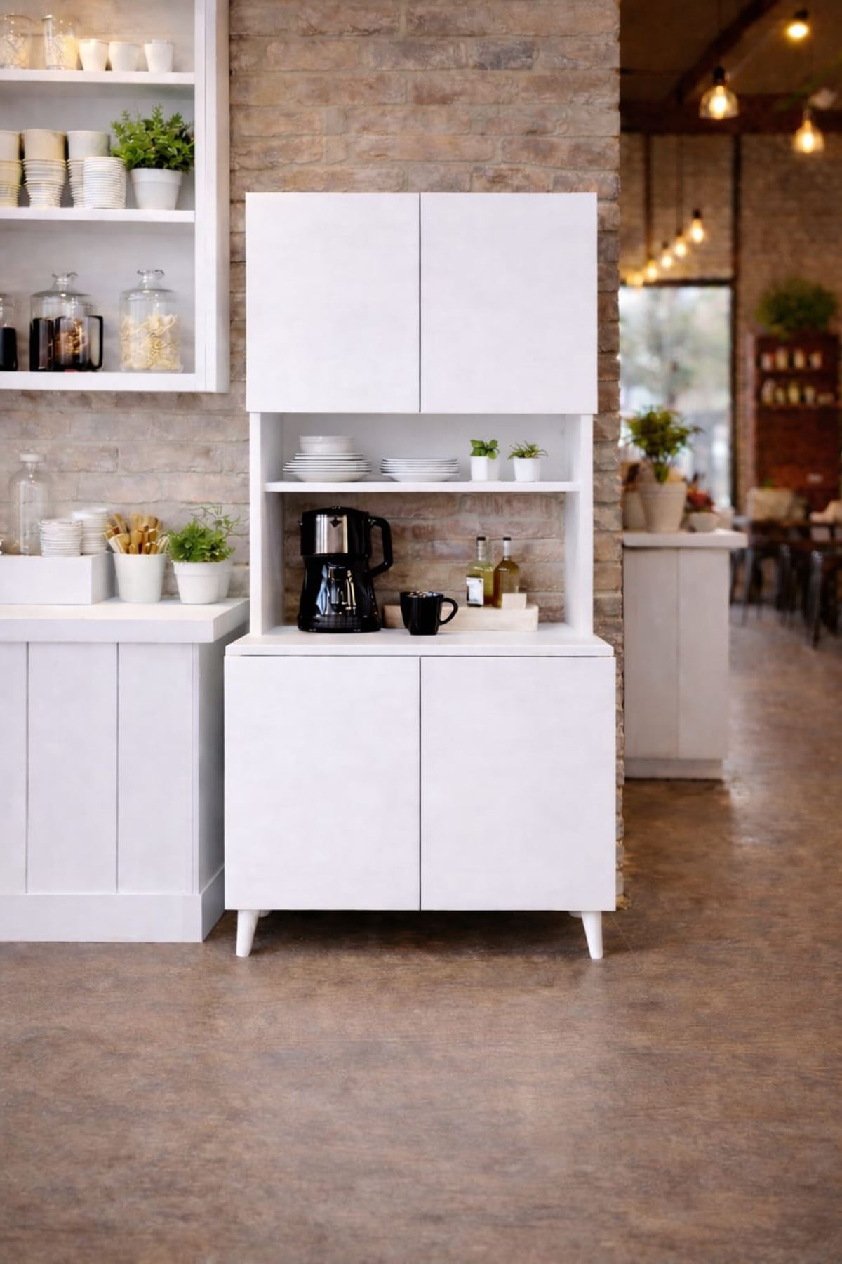  Yeni Nesil Çok Amaçlı Dolap 4 Kapaklı Kiler Mutfak Dolabı - Kahve Köşesi-Beyaz