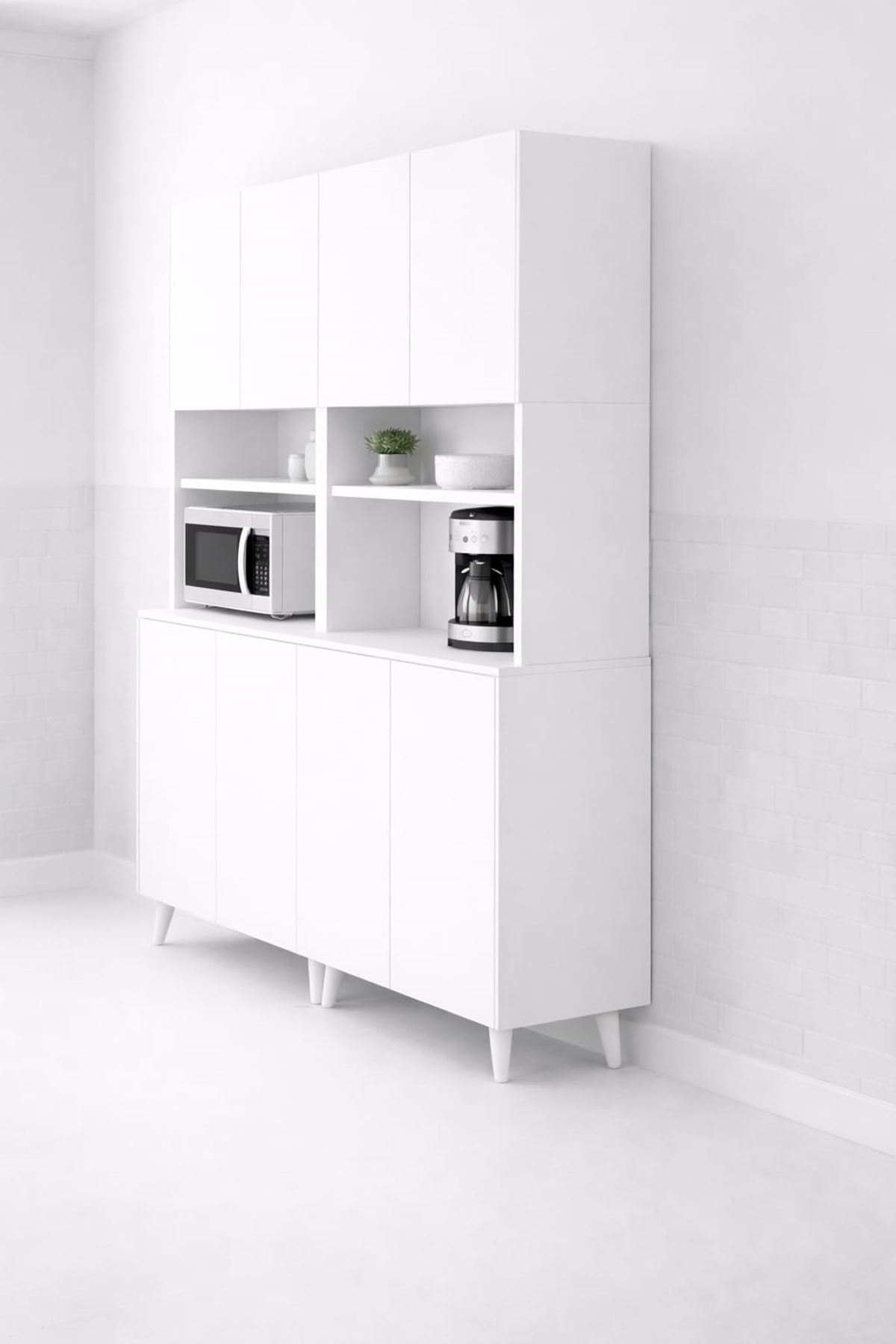  Yeni Nesil Çok Amaçlı Dolap 8 Kapaklı Kiler Mutfak Dolabı - Kahve Köşesi -Beyaz