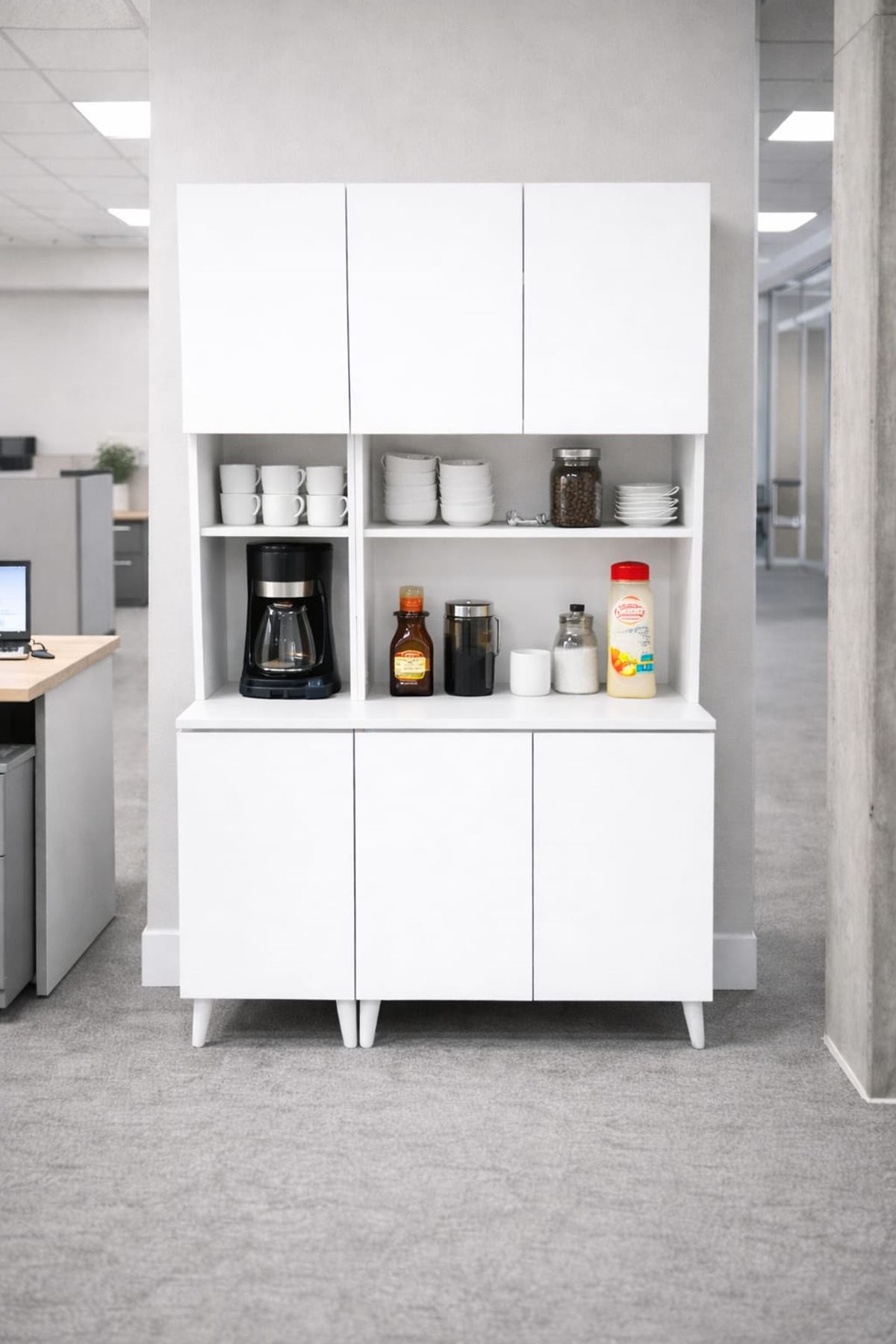  Yeni Nesil Çok Amaçlı Dolap 6 Kapaklı Kiler Mutfak Dolabı - Kahve Köşesi-Beyaz