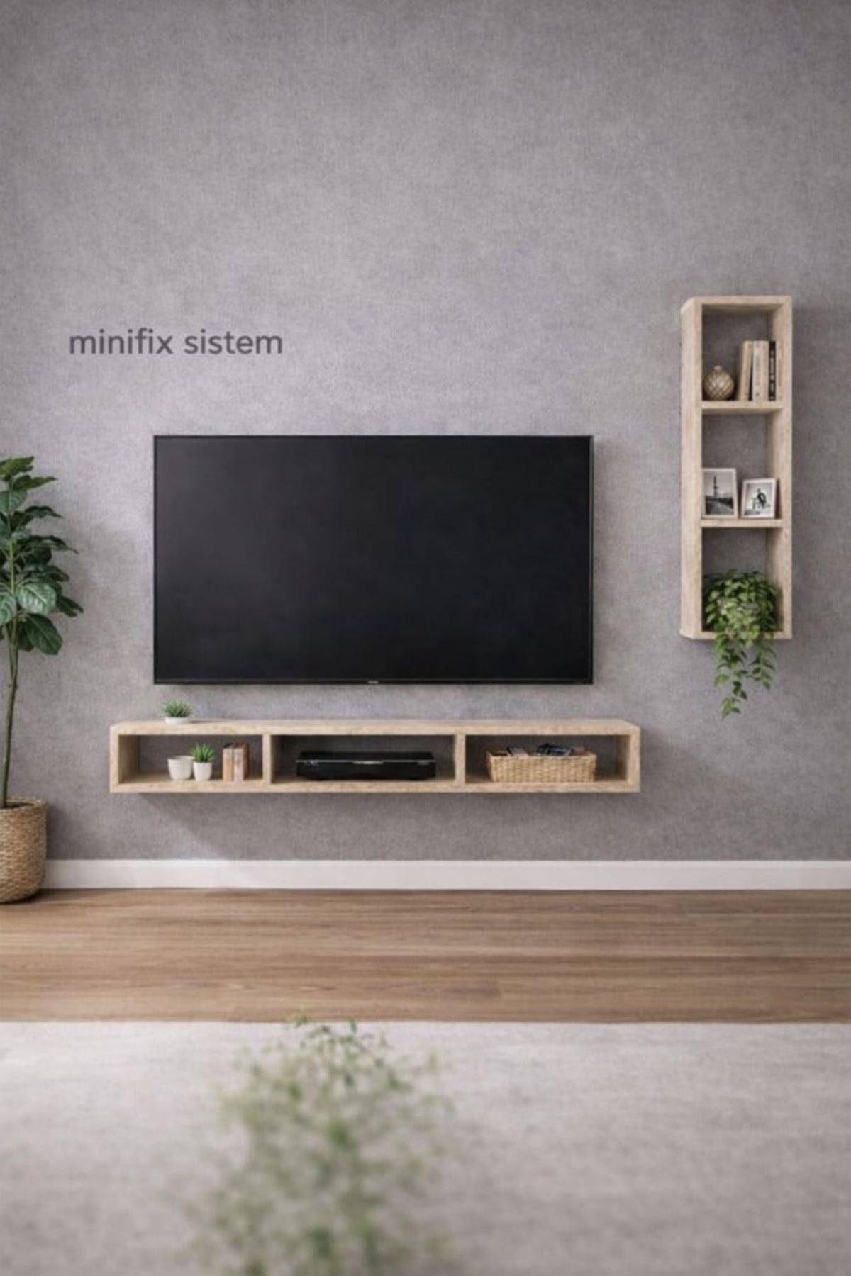 Dekoratif Duvar Rafı - Tv Ünitesi 2 Parçalı Traverten 90x90