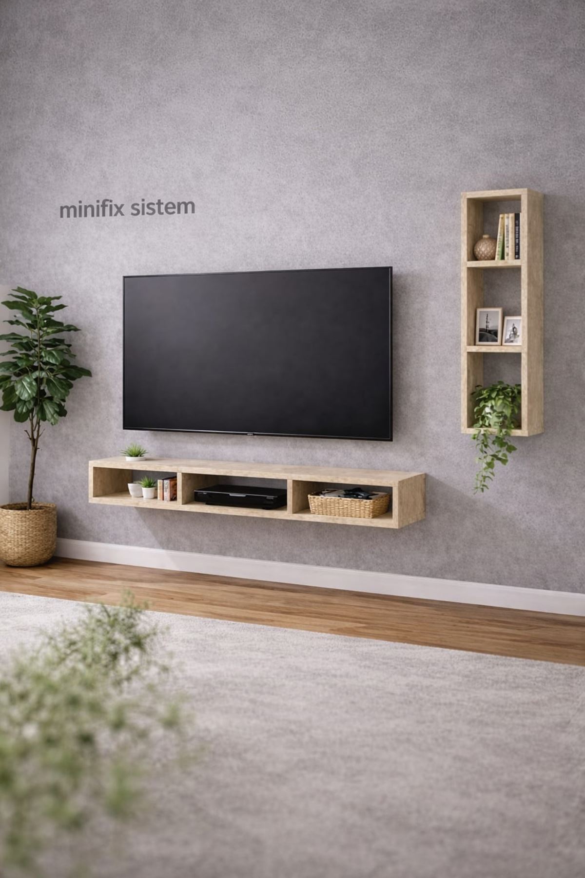 Dekoratif Duvar Rafı - Tv Ünitesi 2 Parçalı Traverten 90x90