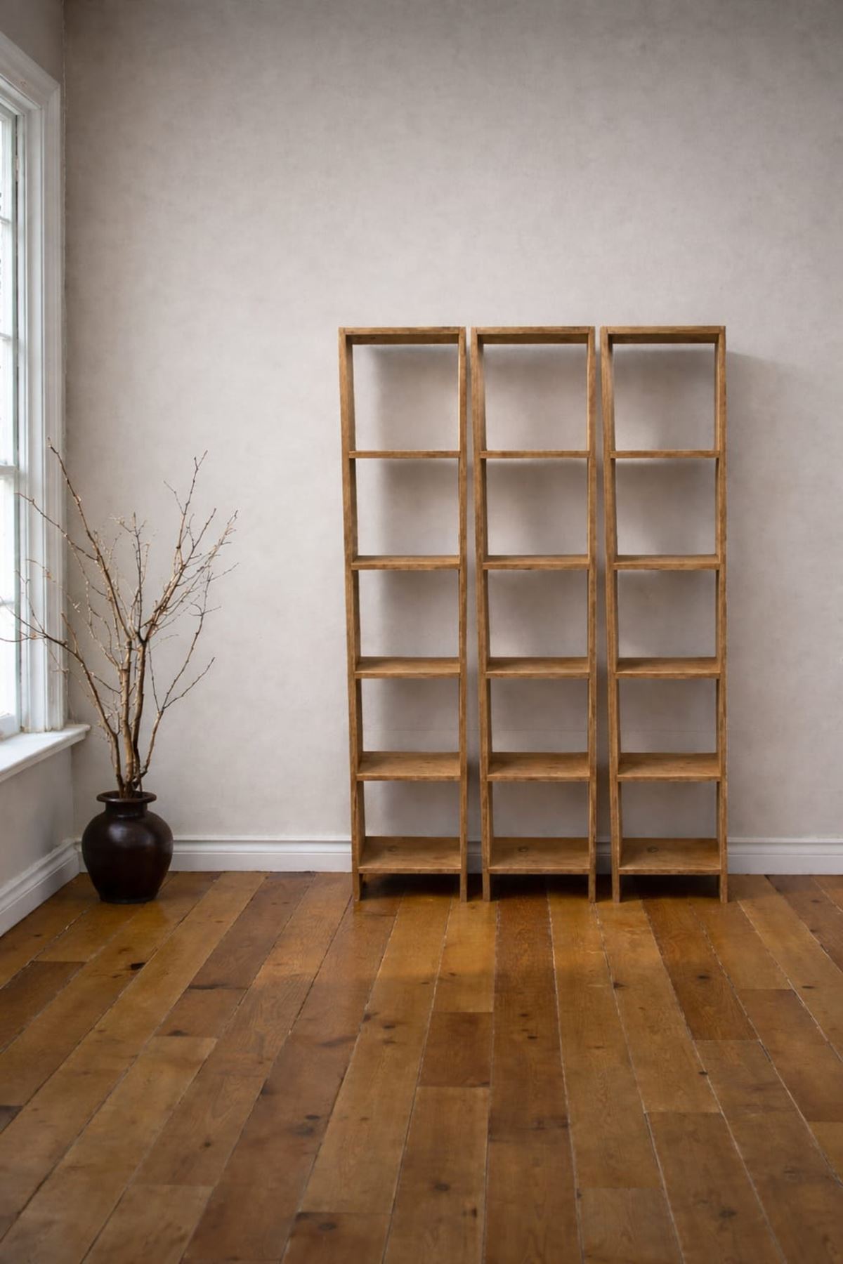 3'lü 6 Raflı Dekoratif Kitaplık Atlantik Çam Kitaplık Ofis Kitaplığı Dolap Kitap Rafı