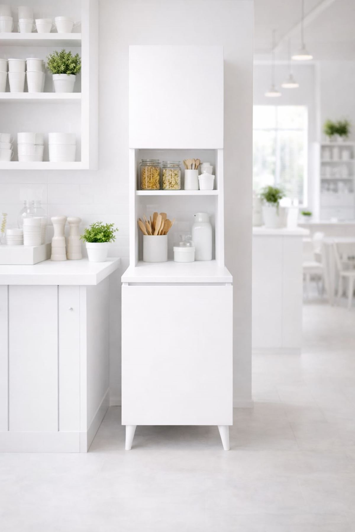  Yeni Nesil Çok Amaçlı Dolap 2 Kapaklı Kiler Mutfak Dolabı - Kahve Köşesi - Beyaz