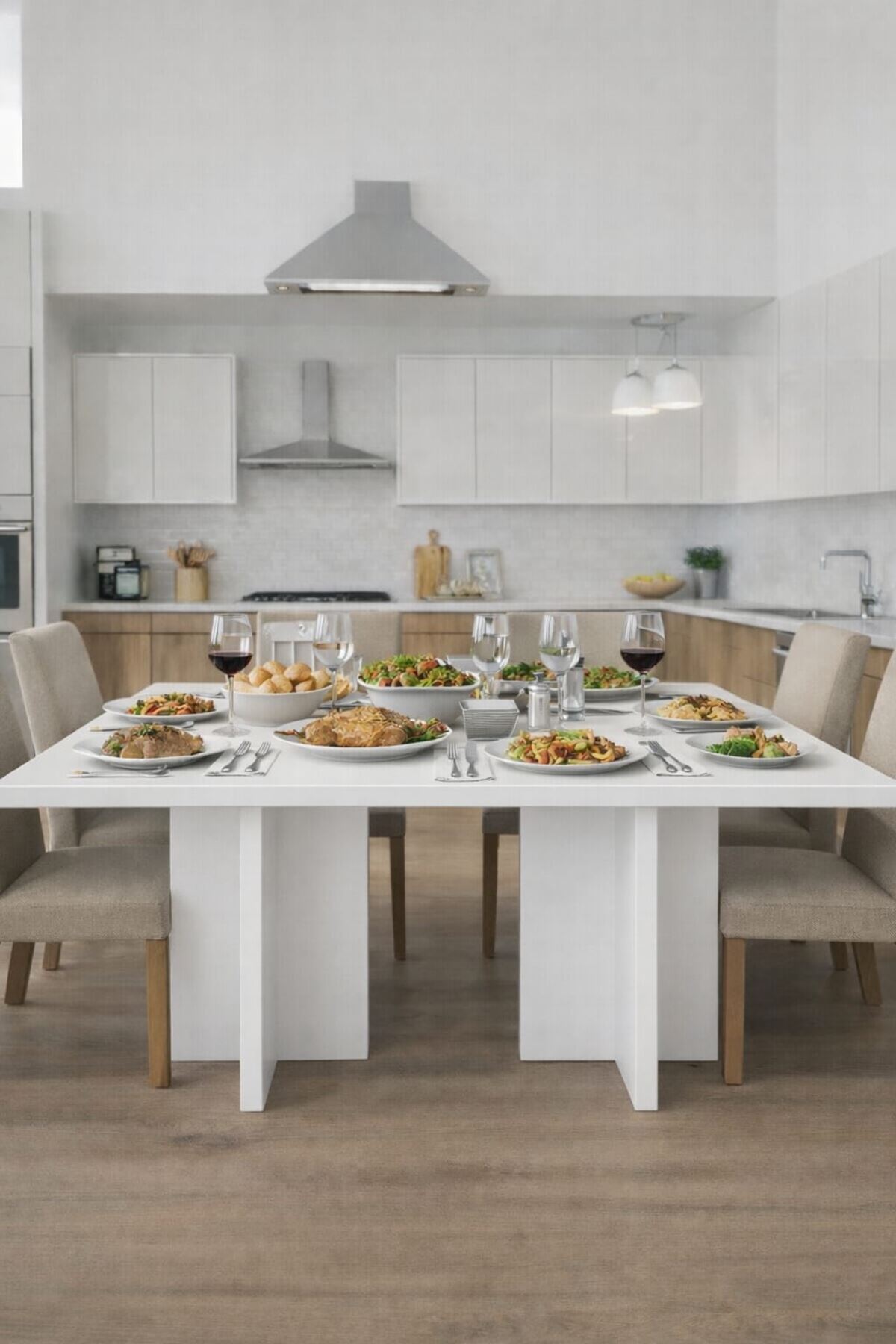 Dikdörtgen Salon Yemek Masası Kare Ayak 36mm Kalın Kenarlı 180x90-Beyaz