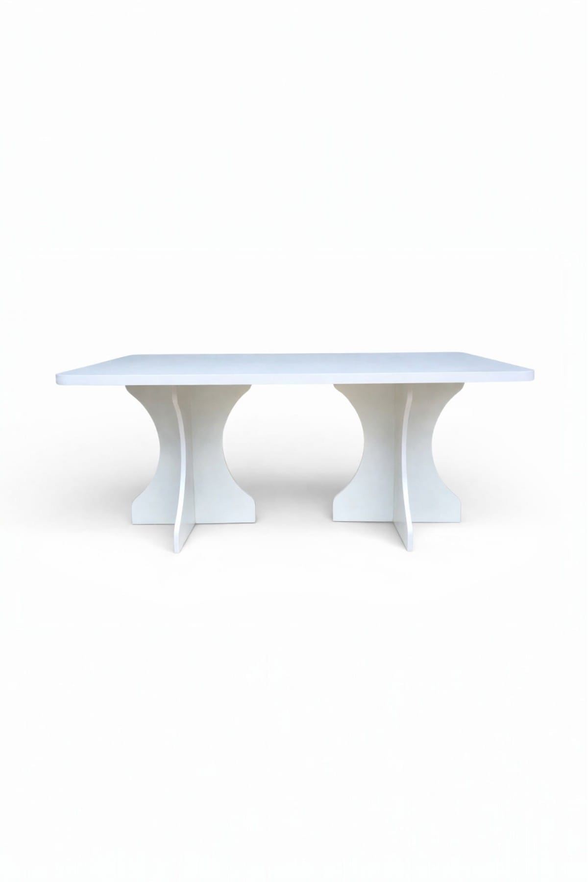 Dikdörtgen Salon Yemek Masası Kemer Ayak - 36mm Kalın Kenarlı 180x90-Beyaz