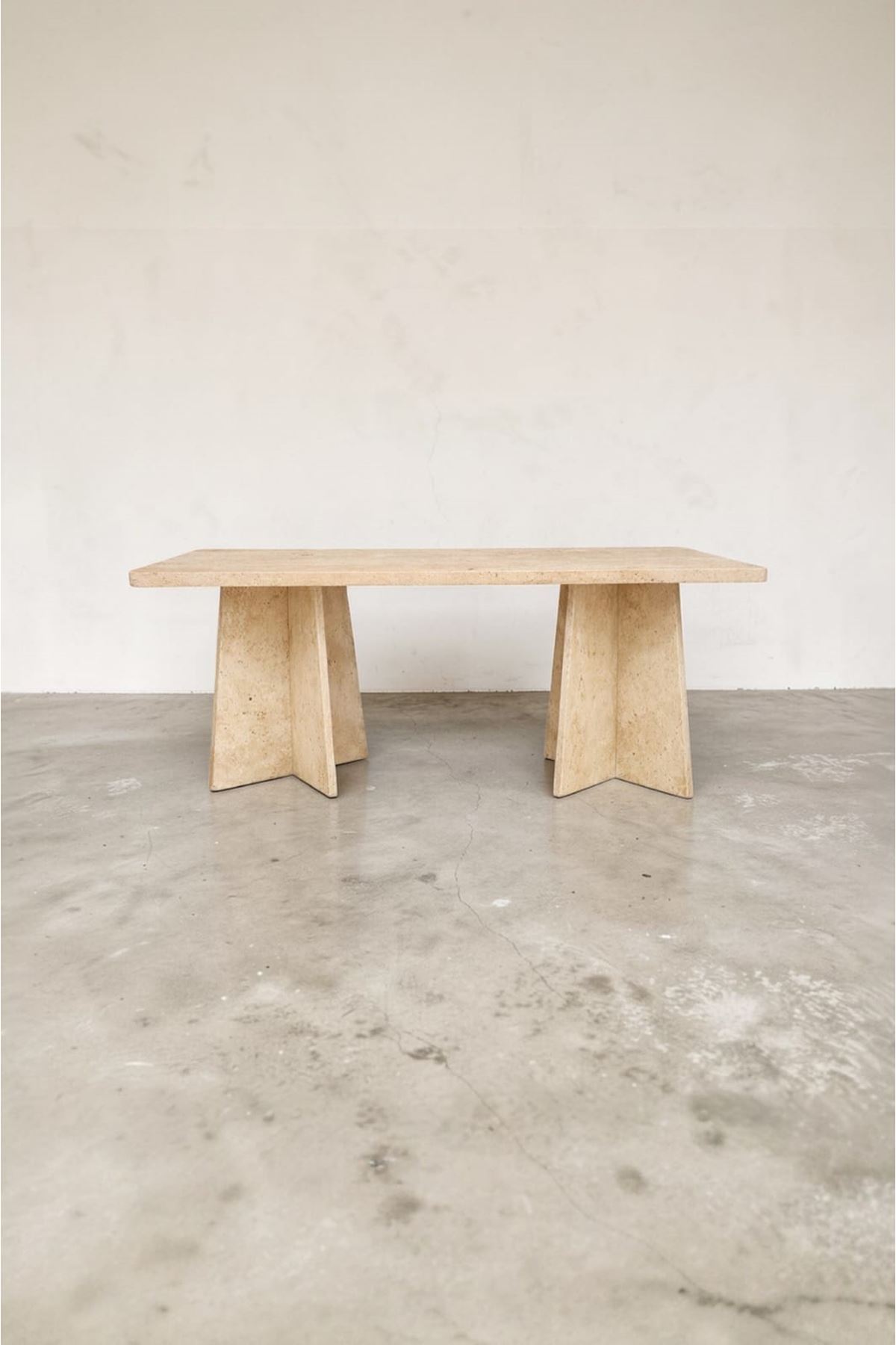 Dikdörtgen Salon Yemek Masası Mantar Ayak - 36mm Kalın Kenarlı - Traverten