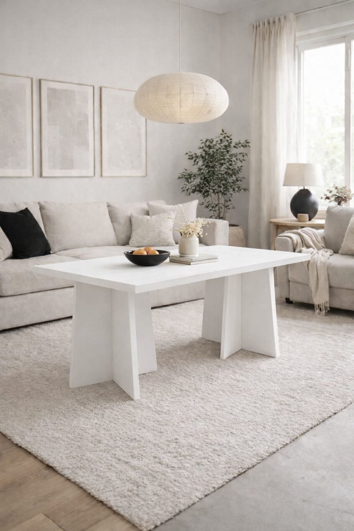 Dikdörtgen Salon Yemek Masası Mantar Ayak - 36mm Kalın Kenarlı 180x90-Beyaz