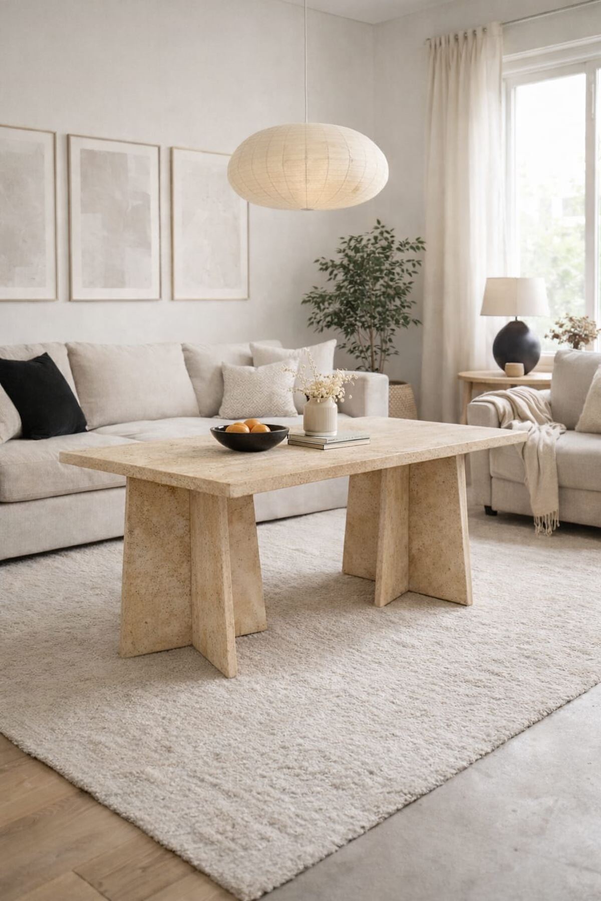 Dikdörtgen Salon Yemek Masası Mantar Ayak - 36mm Kalın Kenarlı 180x90-Traverten