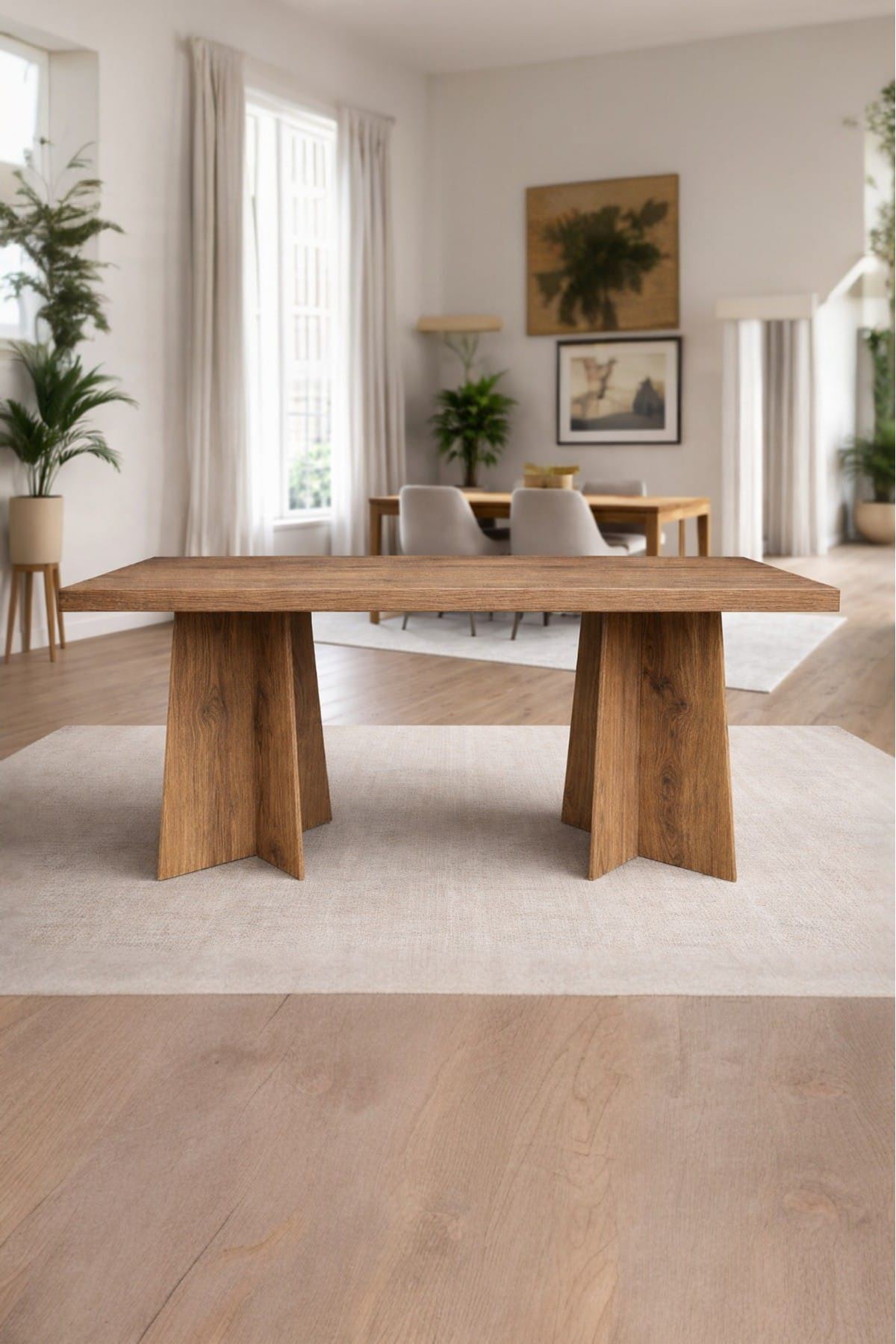 Dikdörtgen Salon Yemek Masası Mantar Ayak - 36mm Kalın Kenarlı 180x90-Afrika Ceviz