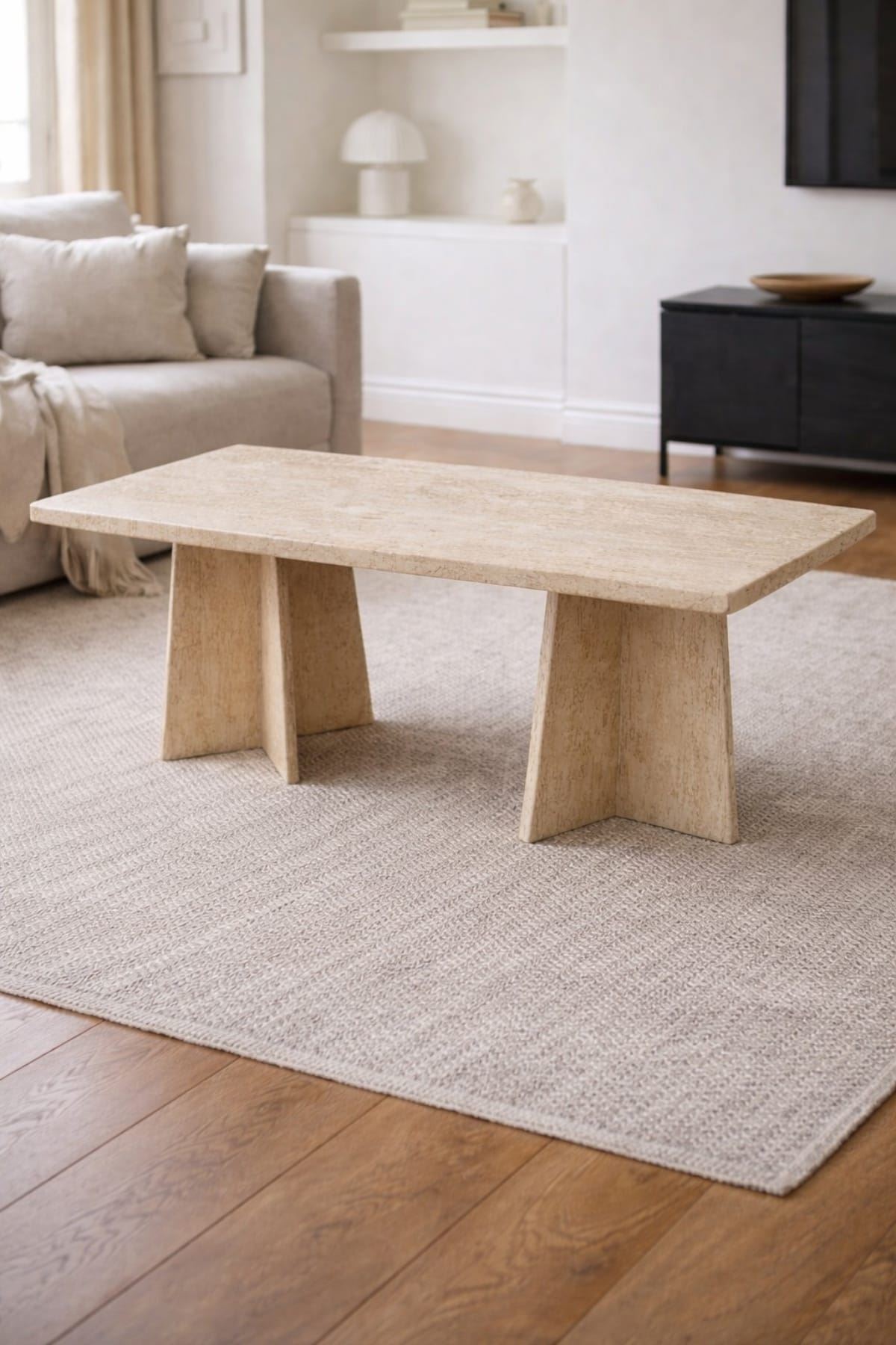 Dikdörtgen Salon Yemek Masası Mantar Ayak - 36mm Kalın Kenarlı 160x90-Traverten