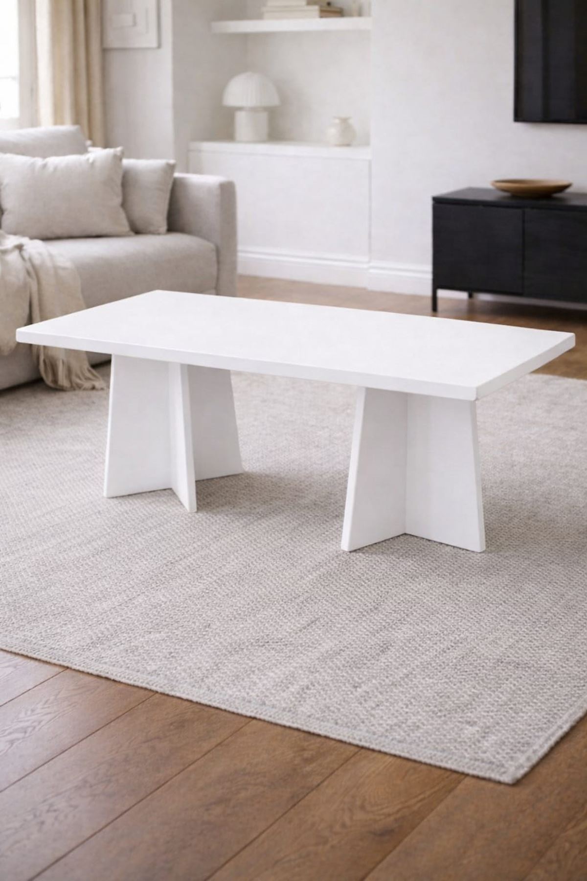 Dikdörtgen Salon Yemek Masası Mantar Ayak - 36mm Kalın Kenarlı 160x90-Beyaz