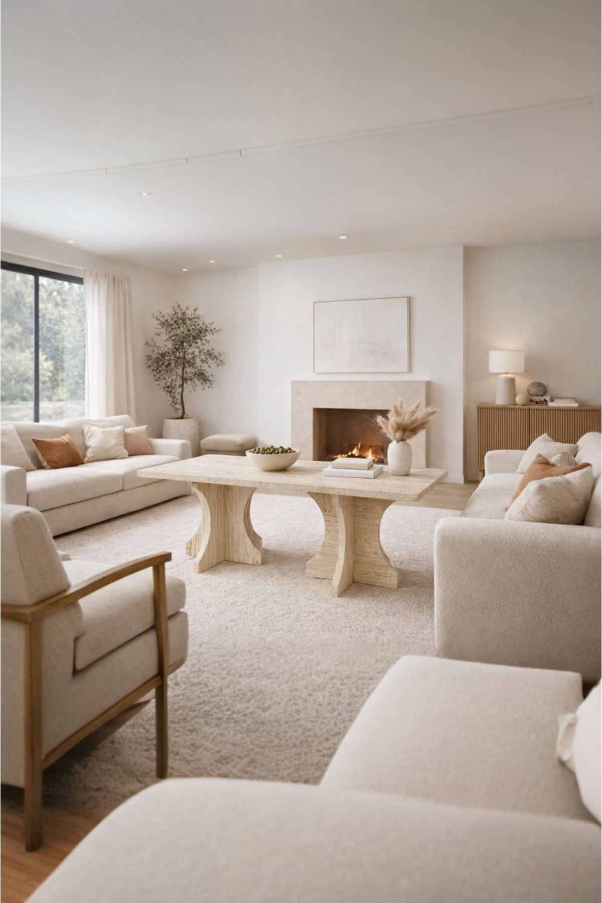 Dikdörtgen Salon Yemek Masası Kemer Ayak - 36mm Kalın Kenarlı 160x90-Traverten