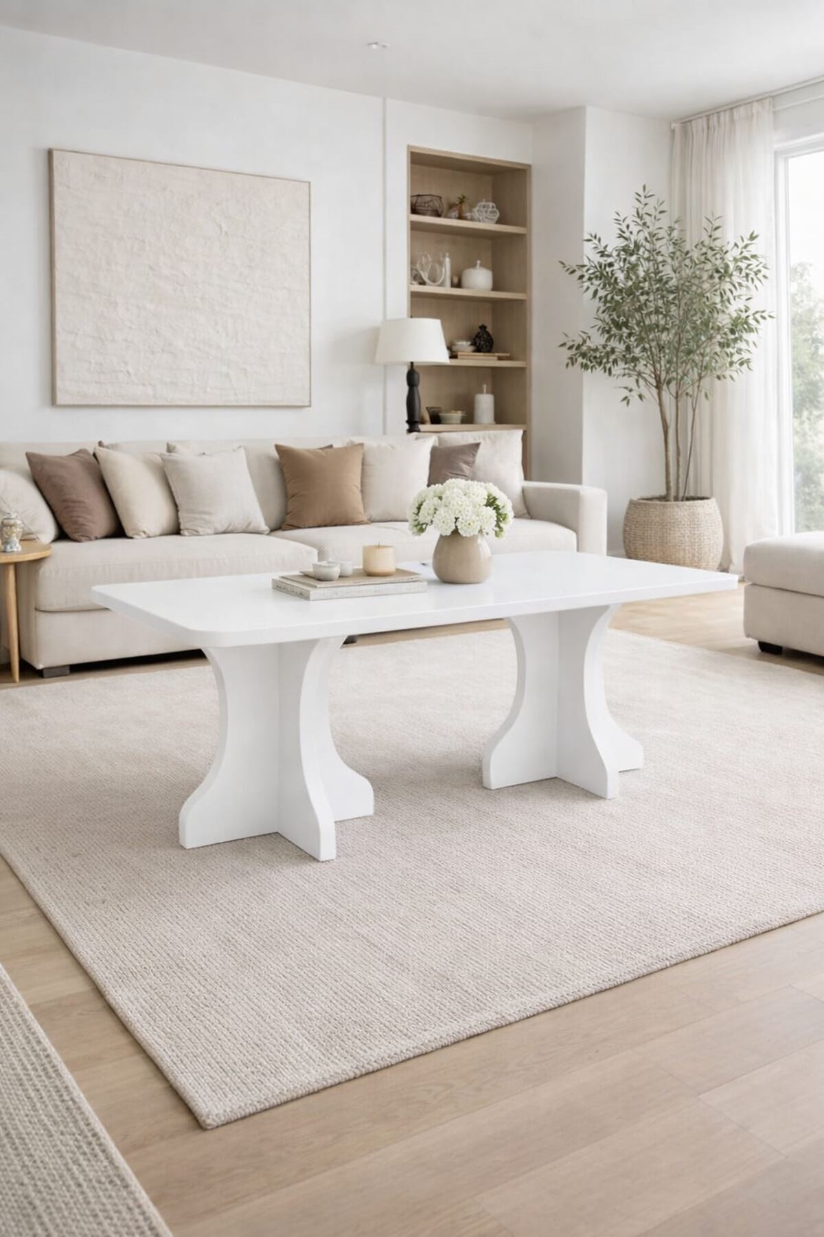 Dikdörtgen Salon Yemek Masası Kemer Ayak - 36mm Kalın Kenarlı 160x90-Beyaz