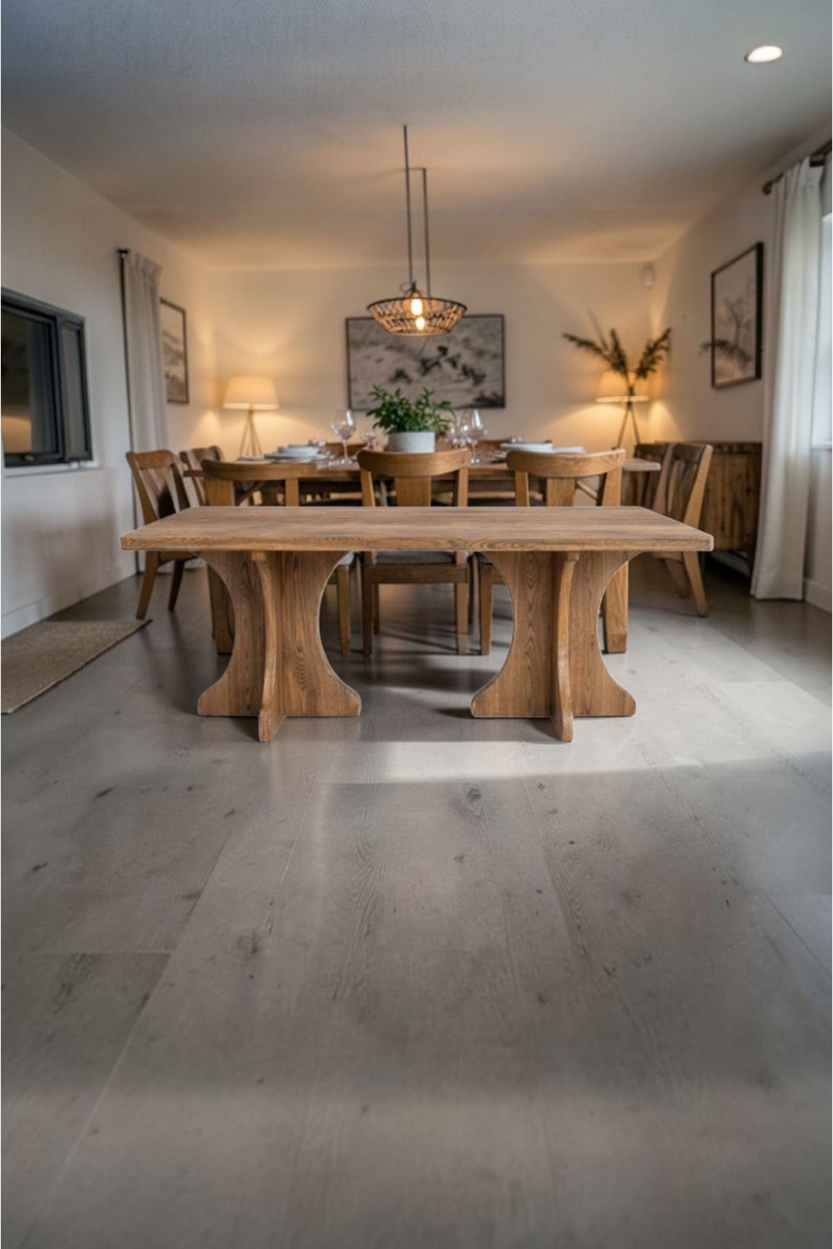 Dikdörtgen Salon Yemek Masası Kemer Ayak - 36mm Kalın Kenarlı 160x90-Afrika Ceviz