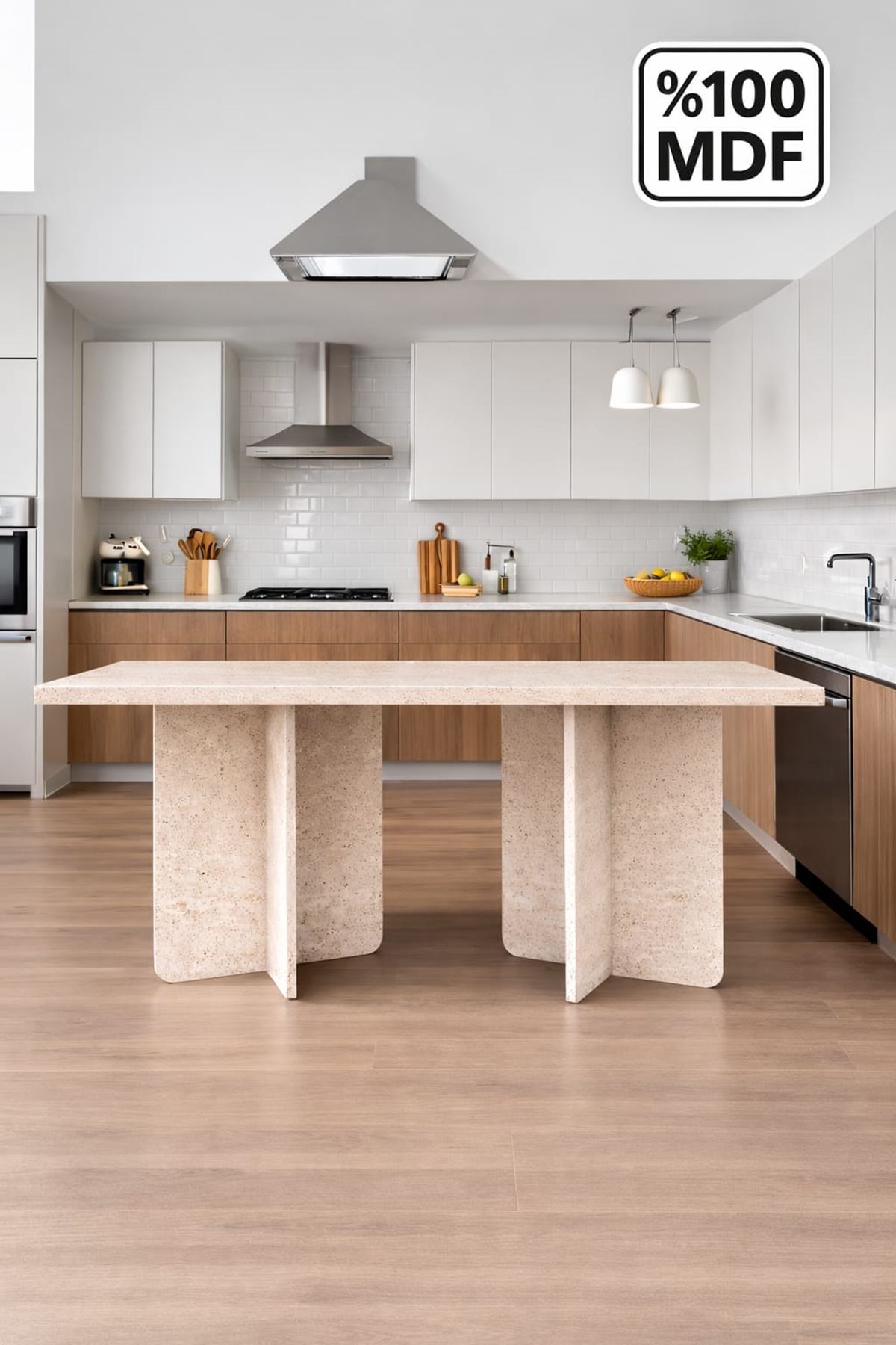 Dikdörtgen Salon Yemek Masası Kare Ayak 36mm Kalın Kenarlı 160x90-Traverten