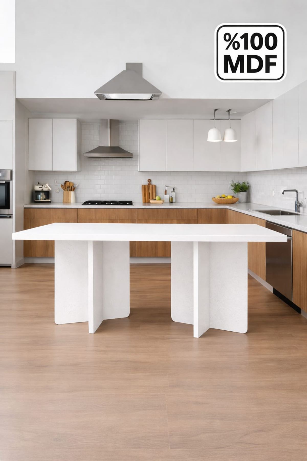 Dikdörtgen Salon Yemek Masası Kare Ayak 36mm Kalın Kenarlı 160x90-Beyaz