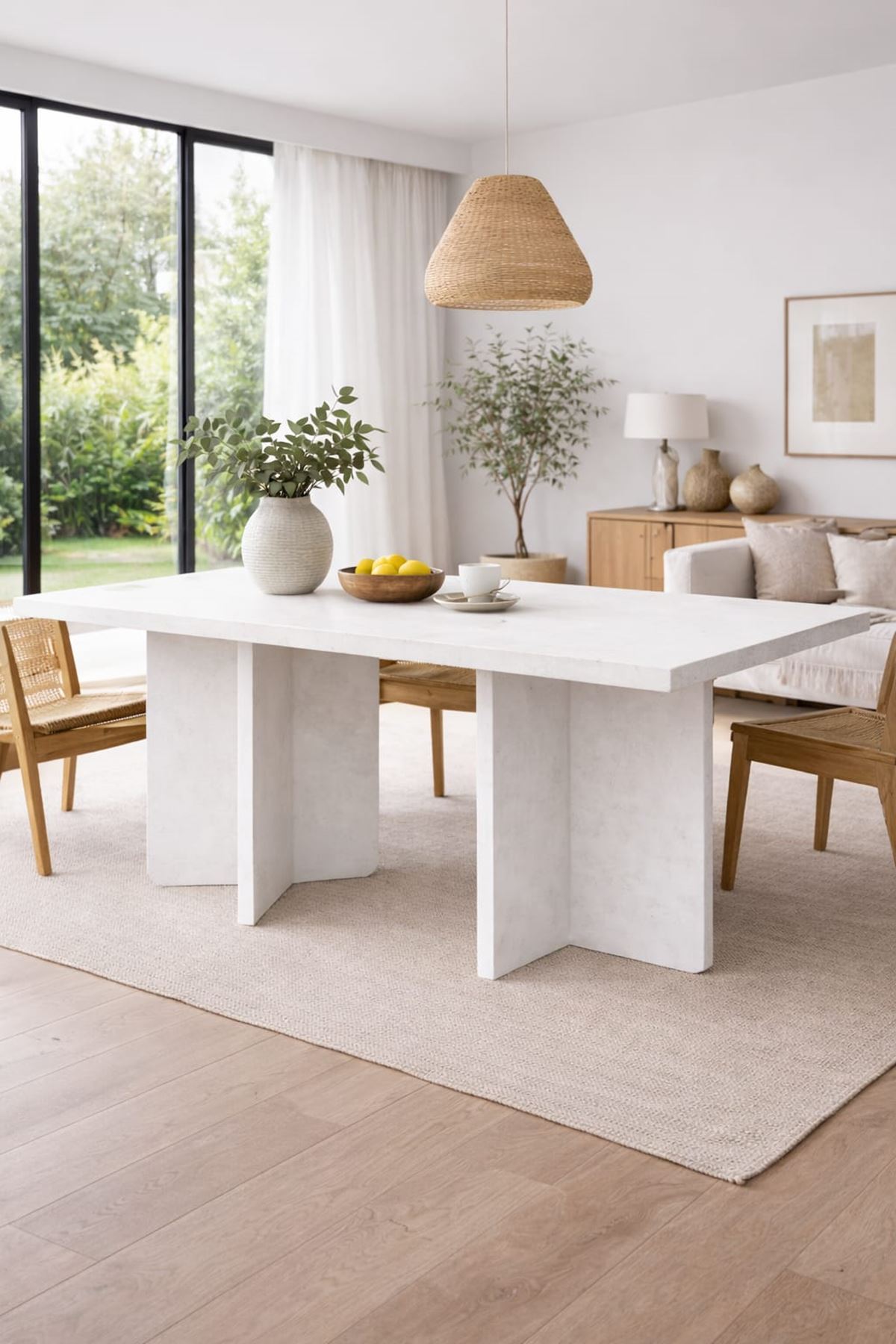 Dikdörtgen Salon Yemek Masası Kare Ayak 36mm Kalın Kenarlı 160x90-Beyaz