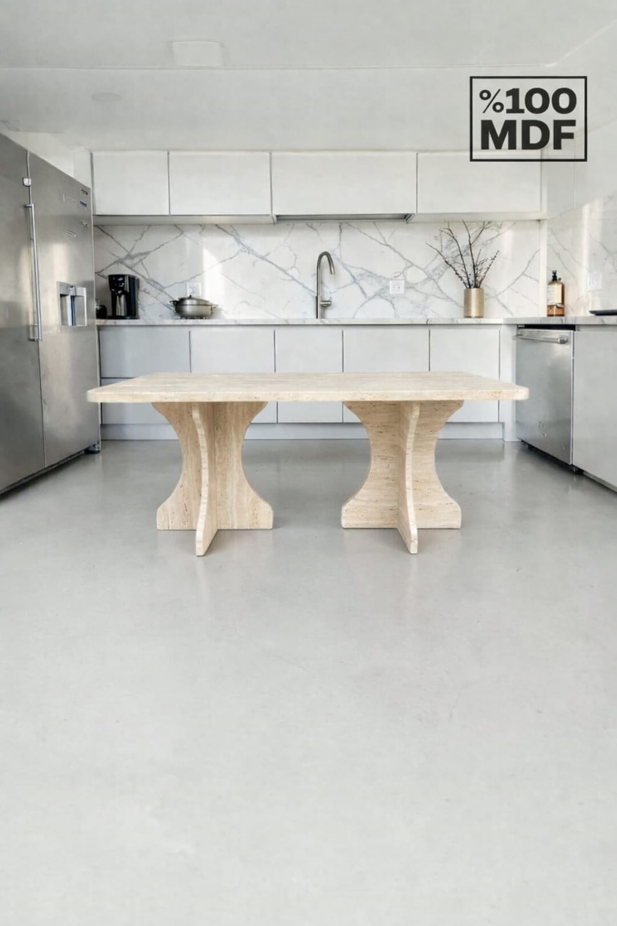 Dikdörtgen Salon Yemek Masası Kemer Ayak - 36mm Kalın Kenarlı 160x90-Traverten