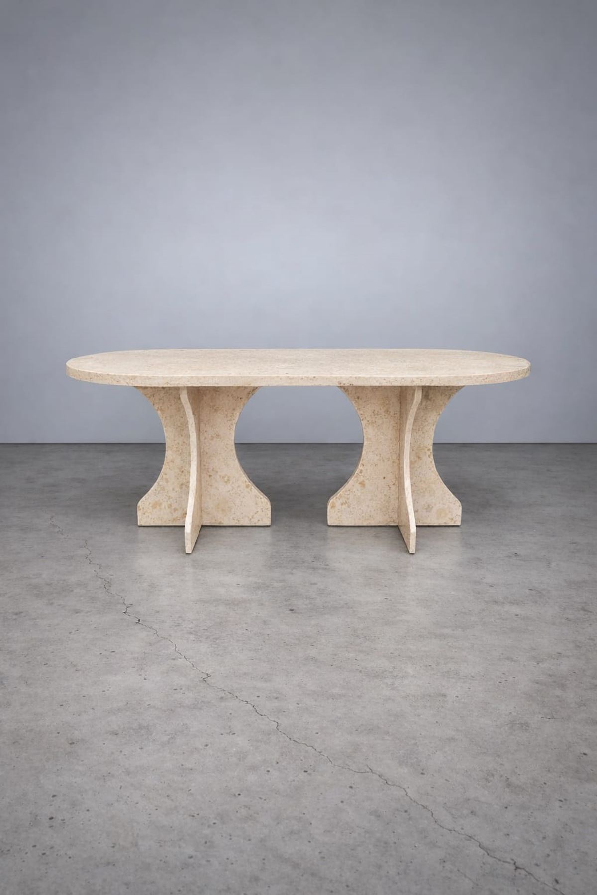 Oval Salon Yemek Masası Kemer Ayak 36mm Kalın Kenarlı -Traverten