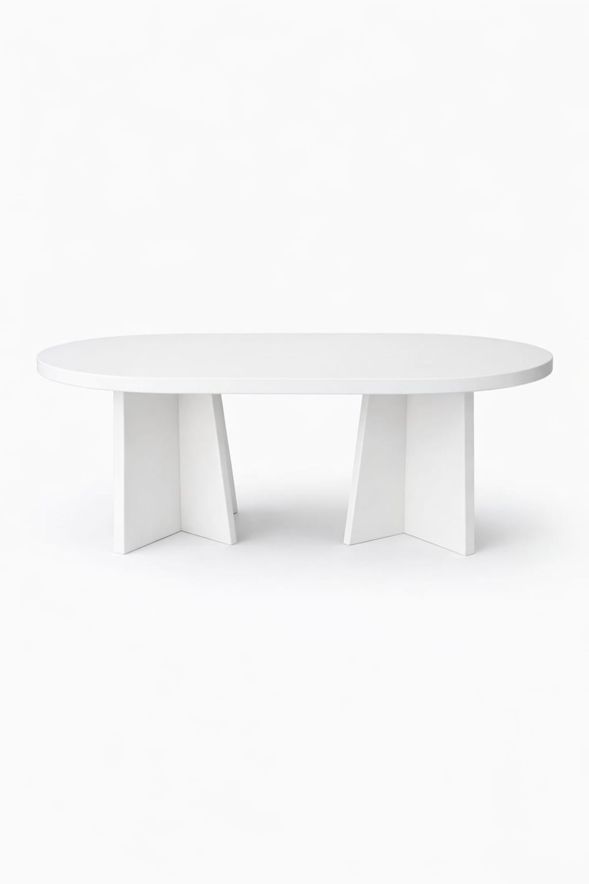 Oval Salon Yemek Masası Mantar Ayak 36mm Kalın Kenarlı 180x90 -Beyaz