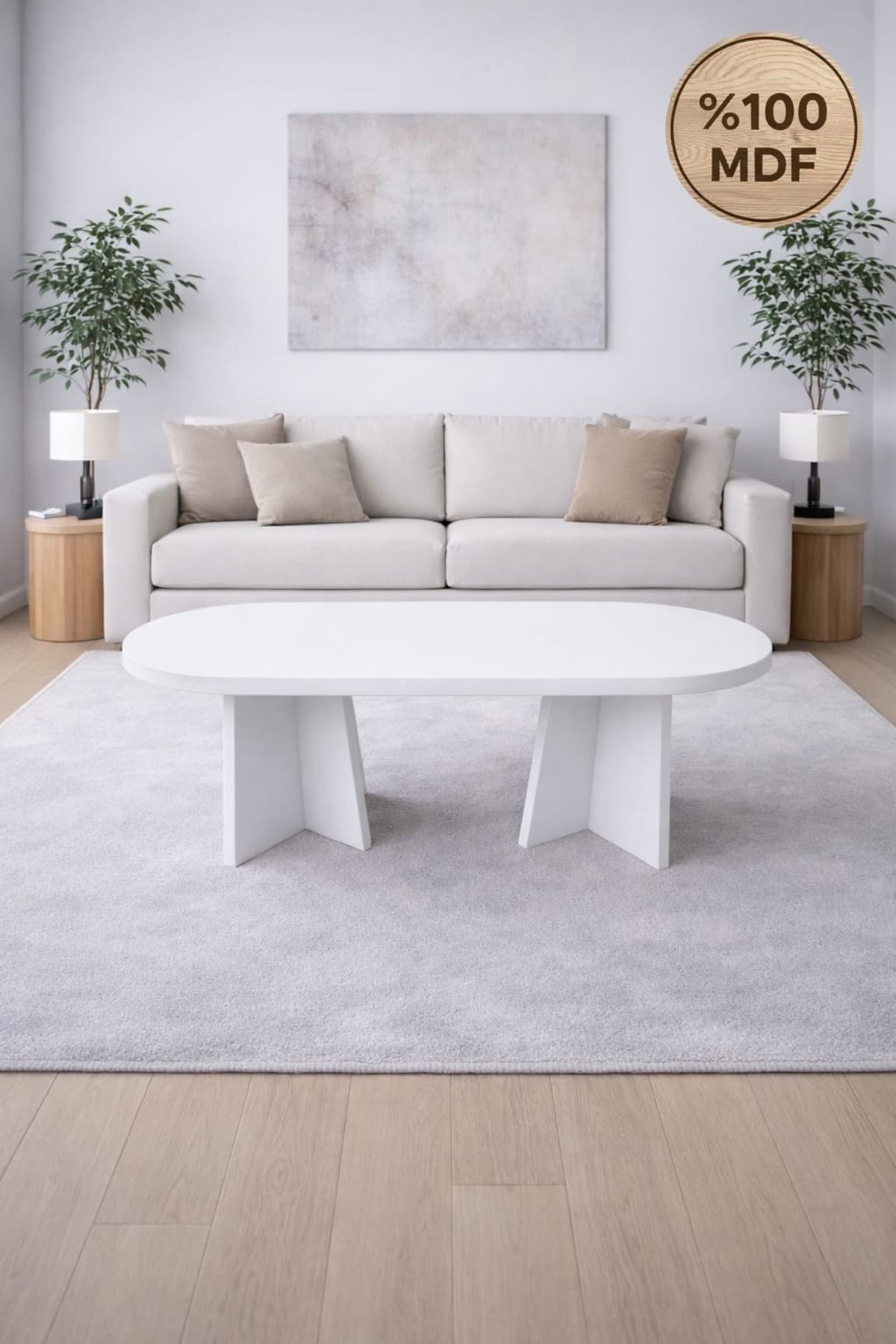 Oval Salon Yemek Masası Mantar Ayak 36mm Kalın Kenarlı 180x90 -Beyaz