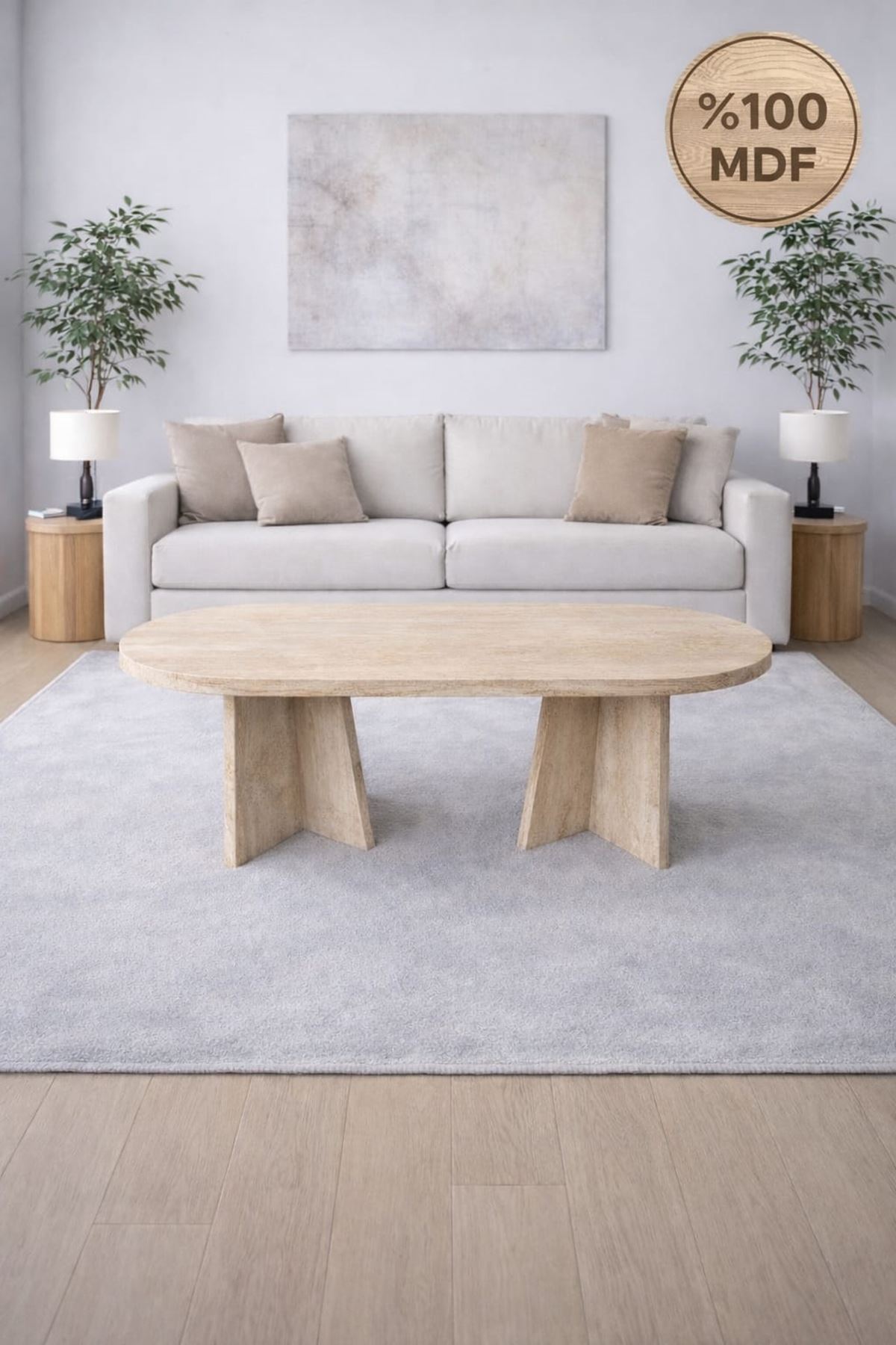 Oval Salon Yemek Masası Mantar Ayak 36mm Kalın Kenarlı 160x90-Traverten