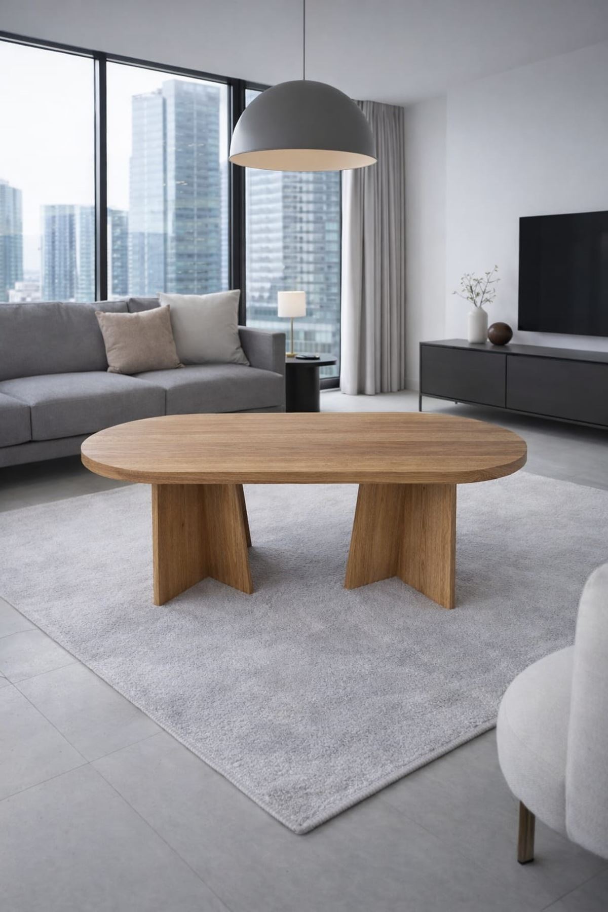 Oval Salon Yemek Masası Mantar Ayak 36mm Kalın Kenarlı -160x90-Afrika Ceviz