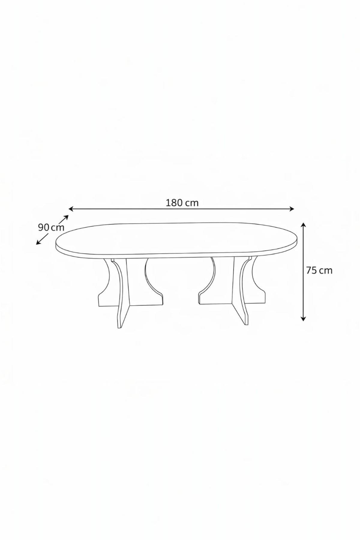 Oval Salon Yemek Masası Kare Ayak 36mm Kalın Kenarlı 180X90 -Traverten