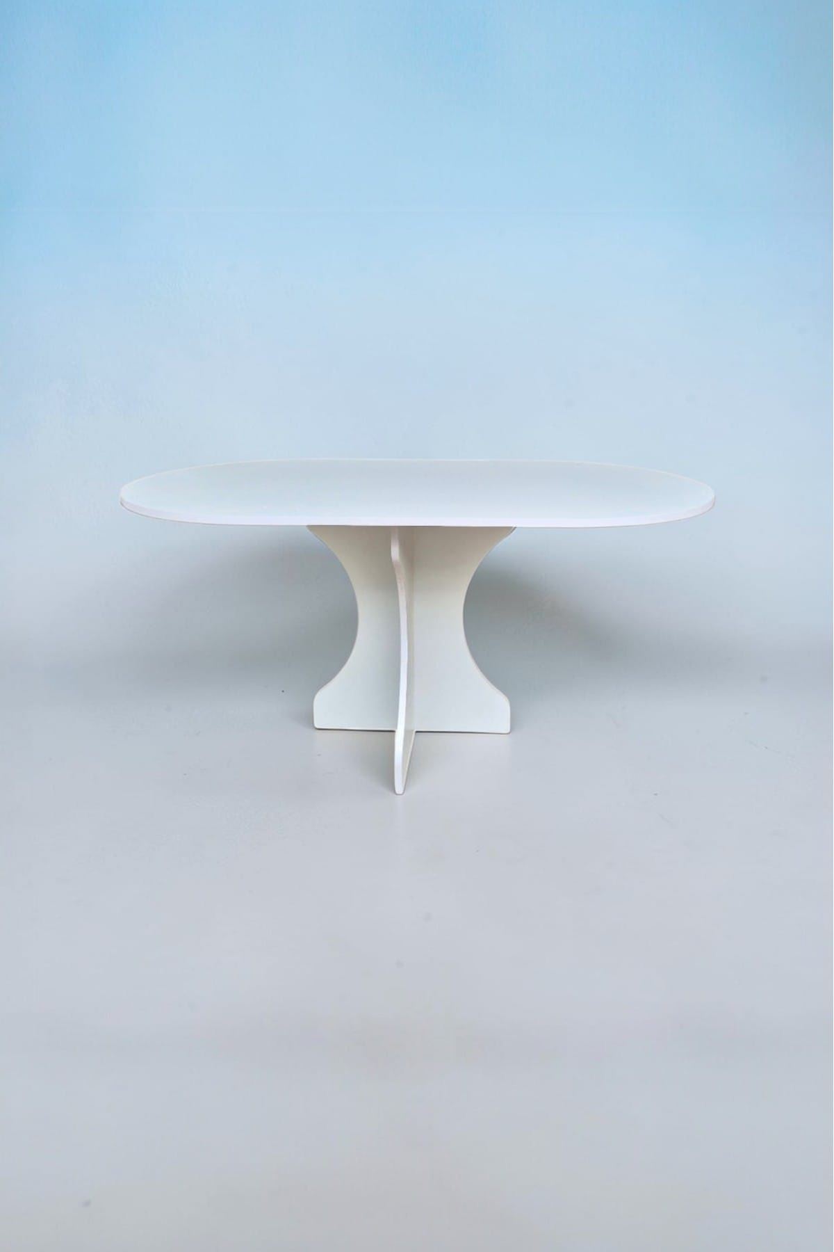 Oval Salon Yemek Masası Kemer Tek Ayak 160x90 -Beyaz