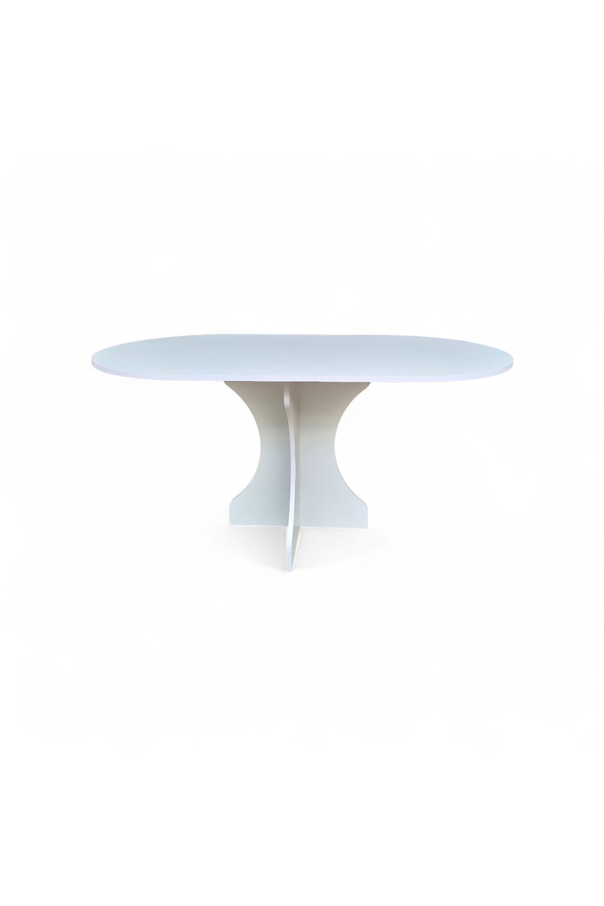 Oval Salon Yemek Masası Kemer Tek Ayak 160x90 -Beyaz