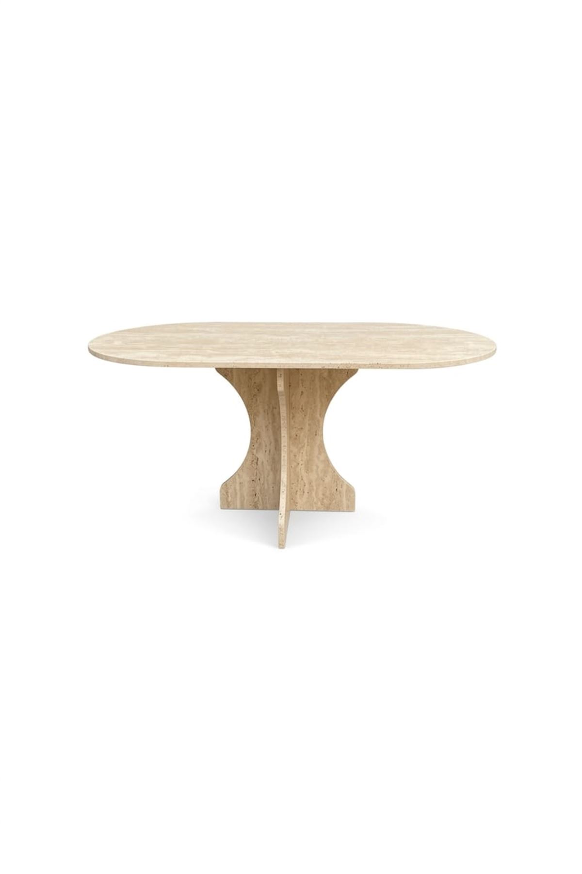 Oval Salon Yemek Masası Kemer Tek Ayak 160x90-Traverten