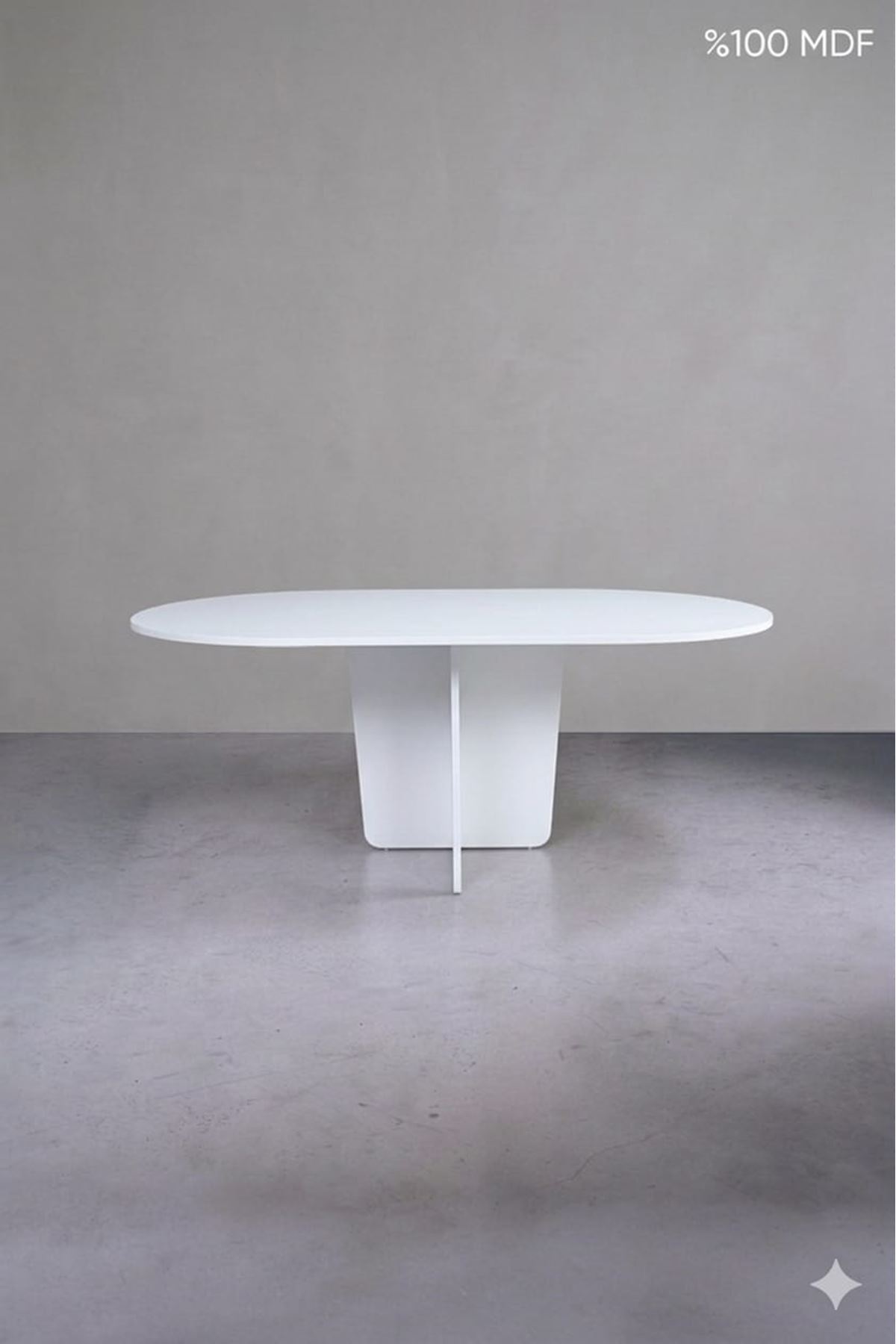 Oval Salon Yemek Masası Kare Tek Ayak 160x90 -Beyaz