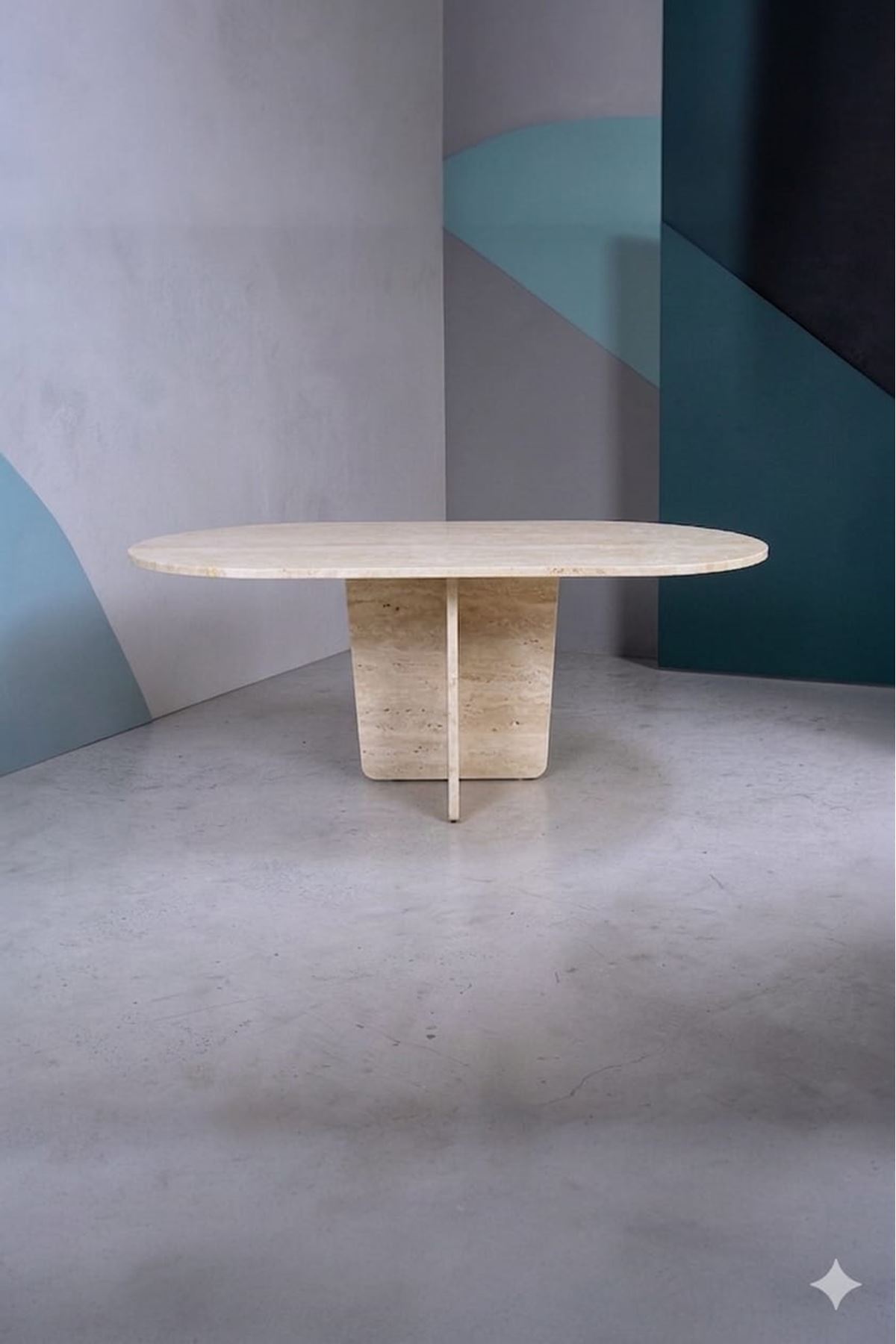 Oval Salon Yemek Masası Kare Tek Ayak 160x90-Traverten