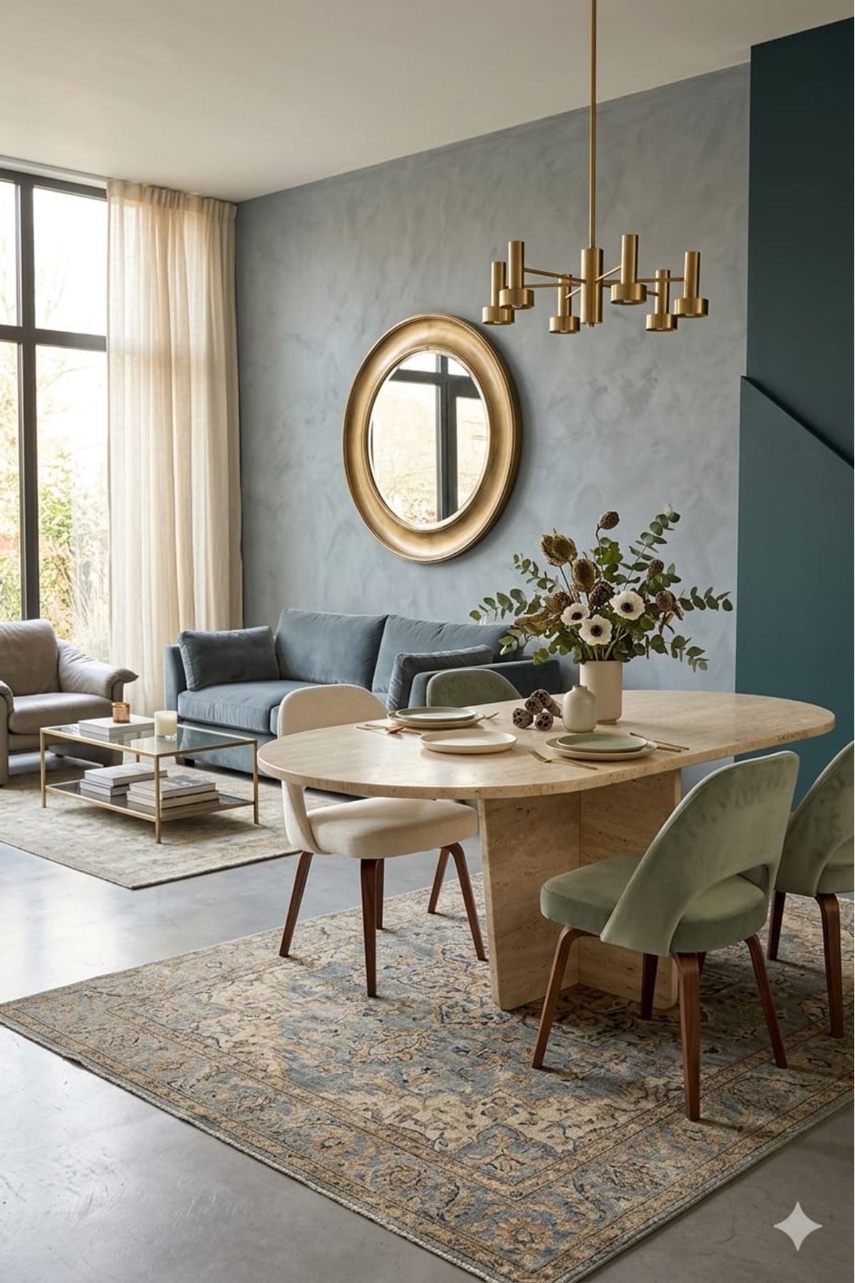 Oval Salon Yemek Masası Kare Tek Ayak 160x90-Traverten