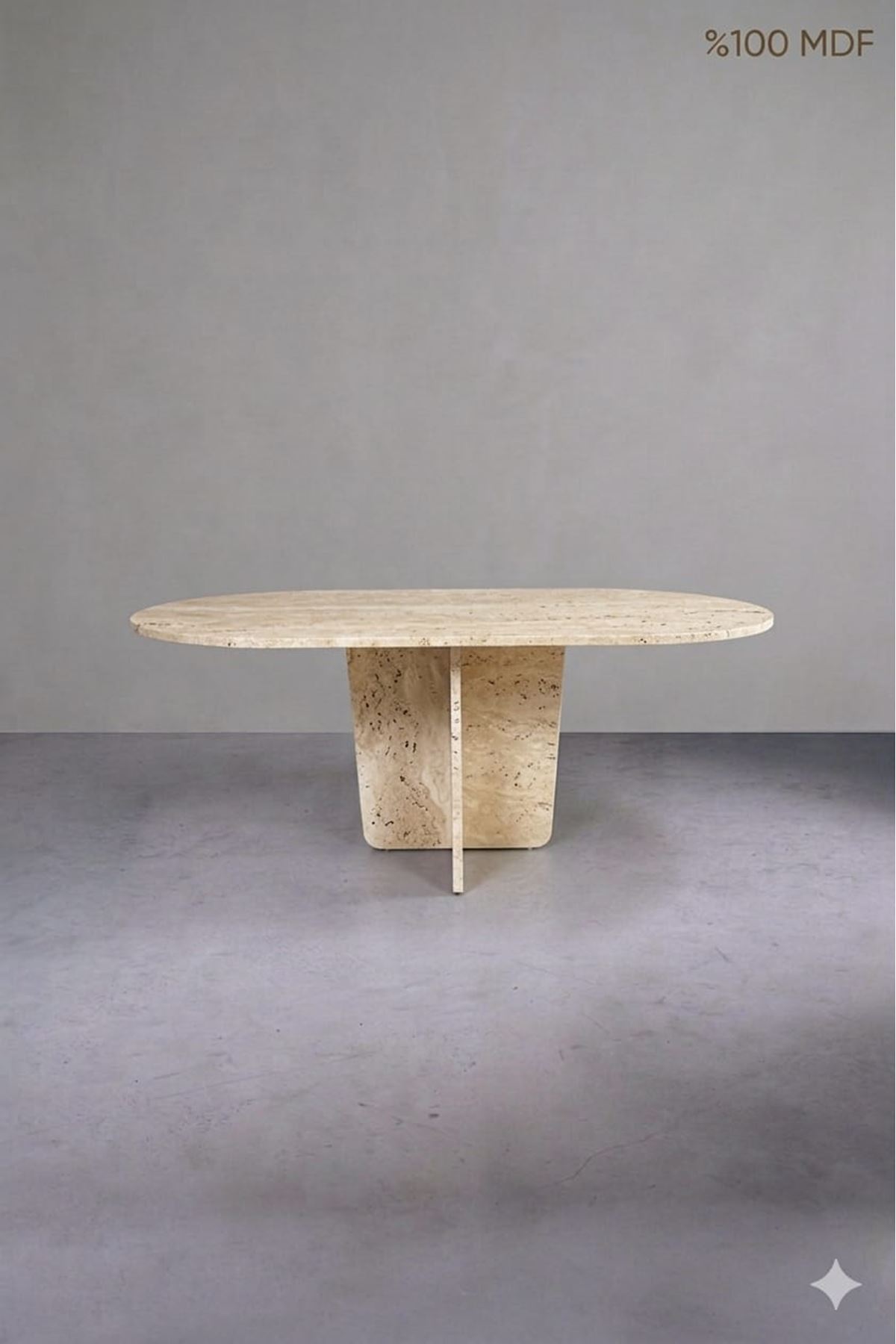 Oval Salon Yemek Masası Kare Tek Ayak 160x90-Traverten