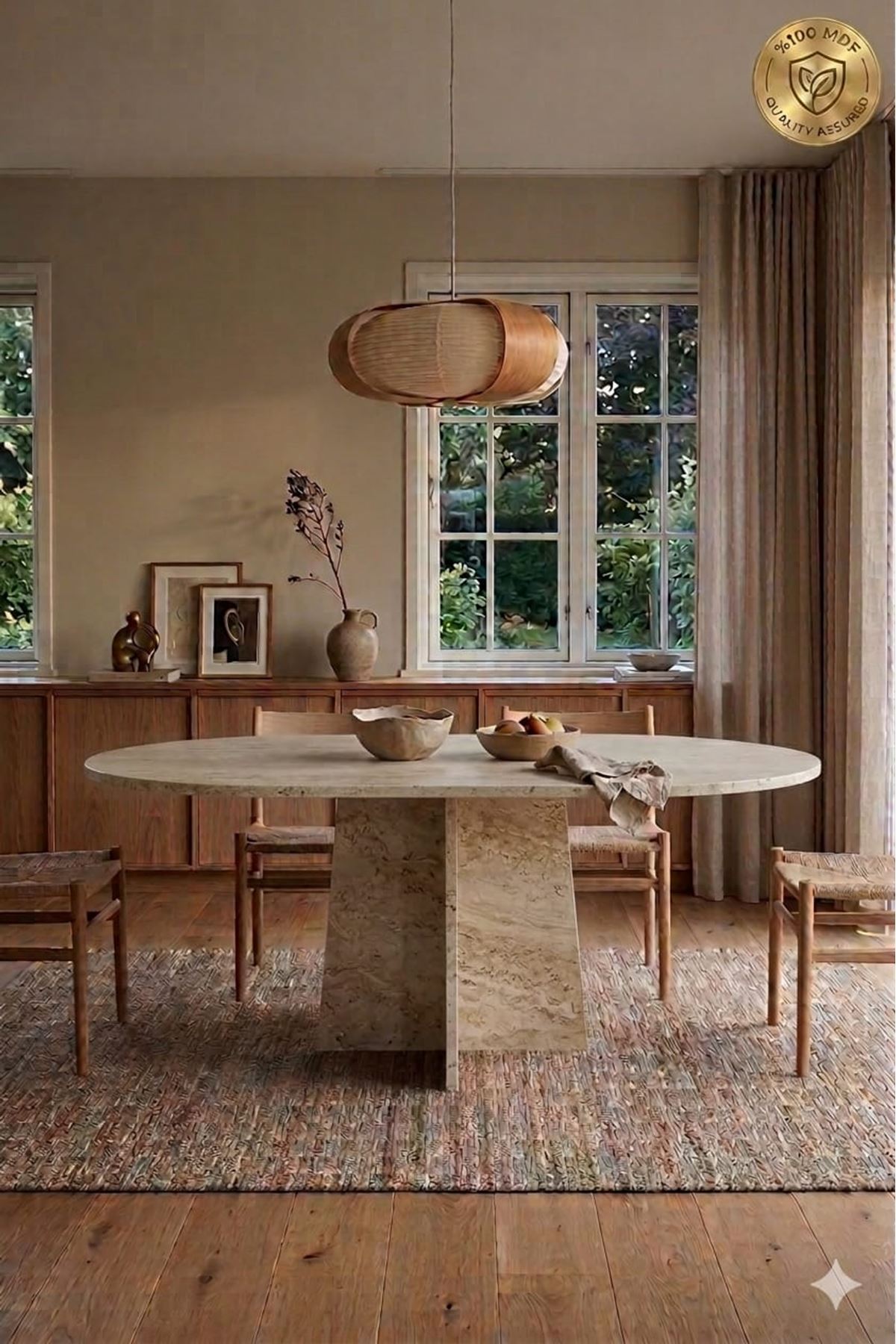 Oval Salon Yemek Masası Mantar Tek Ayak 160x90-Traverten