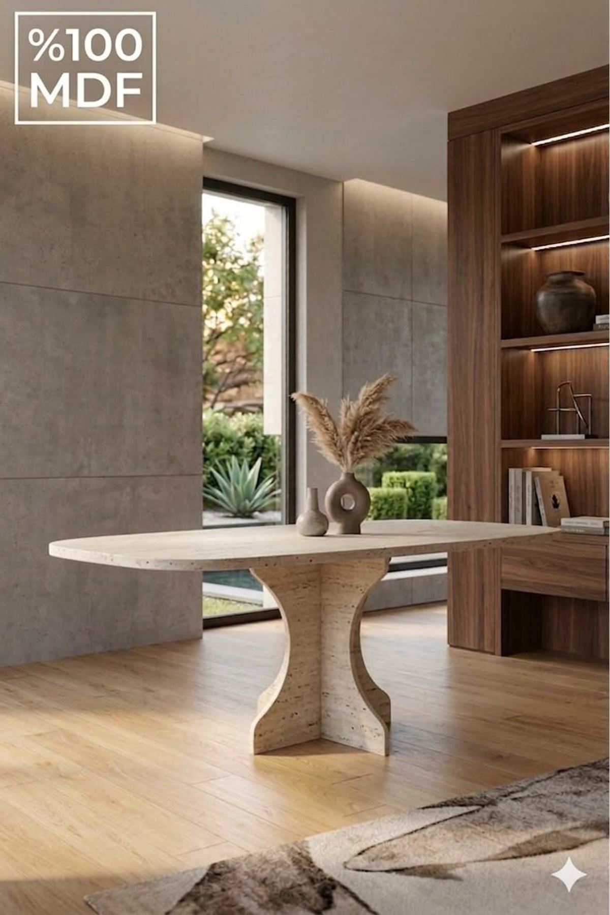 Dikdörtgen Salon Yemek Masası Kemer Tek Ayak 160x90 - Traverten