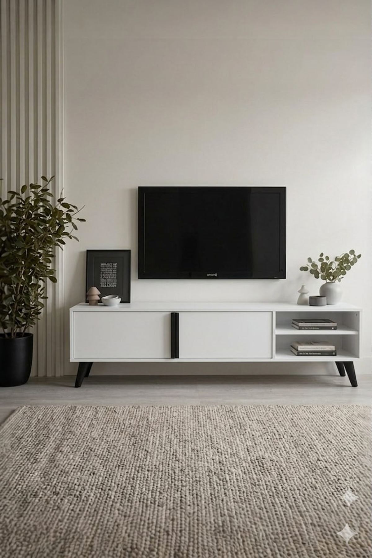 Tv Ünitesi 2 Kapaklı Raflı Dolaplı Tv Sehpası BEYAZ