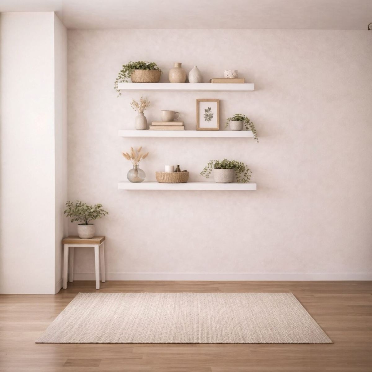 30 mm 3'lü Uçan Duvar Rafı Set Gizli Raf- Beyaz