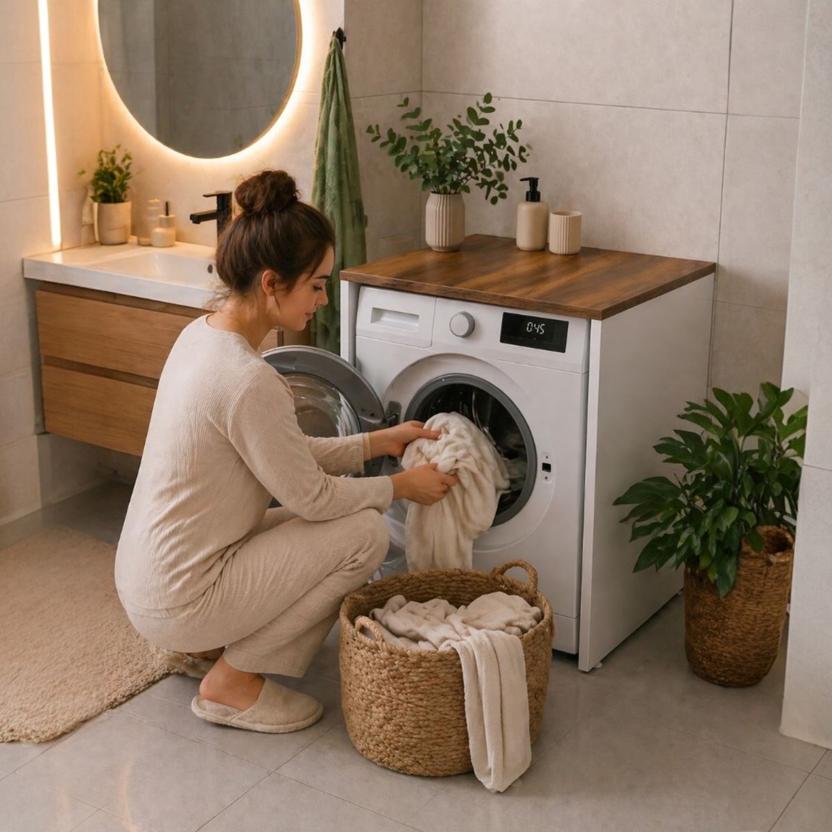 Çamaşır Makinesi Kapaksız Banyo Dolabı - Barok