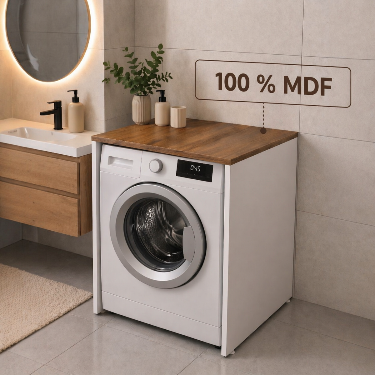 Çamaşır Makinesi Kapaksız Banyo Dolabı Mat Beyaz - Barok