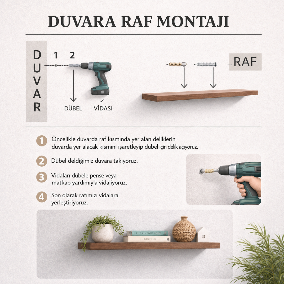 Tekli Uçan Duvar Rafı Set Gizli Raf- Beyaz - 30 mm