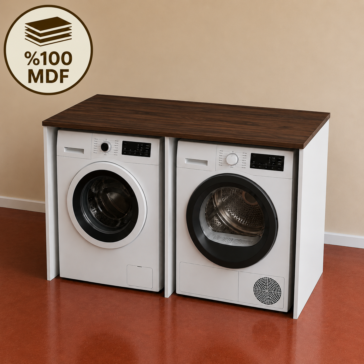 %100 MDF Çamaşır ve Kurutma Makinesi Dolabı – İkili Makine Ünitesi BAROK