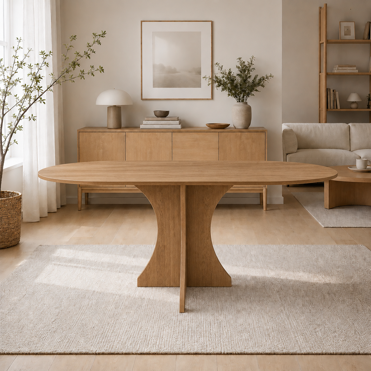 Oval Salon Yemek Masası Kemer Tek Ayak-160x90-Afrika Ceviz