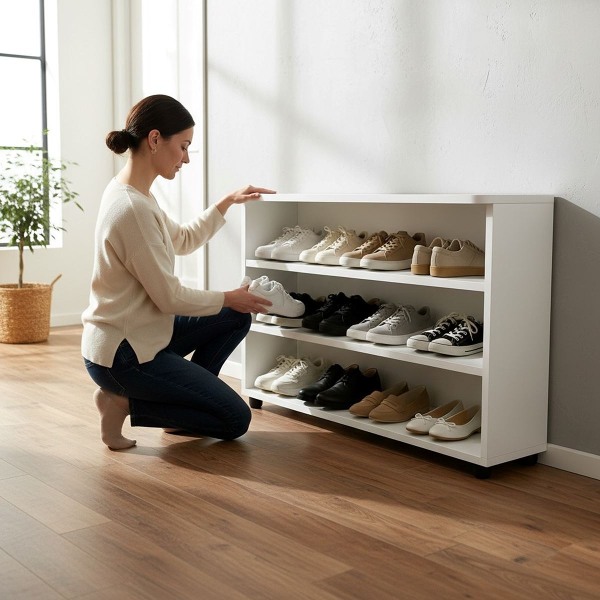 Çok Amaçlı Ayakkabılık Beyaz Mdf 100 CM