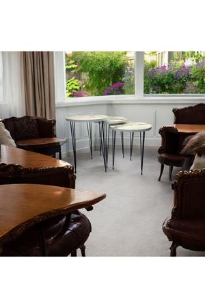 Zigon Sehpa 3'lü Yuvarlak Model Metal Tel Ayak (BEYAZ MERMER)